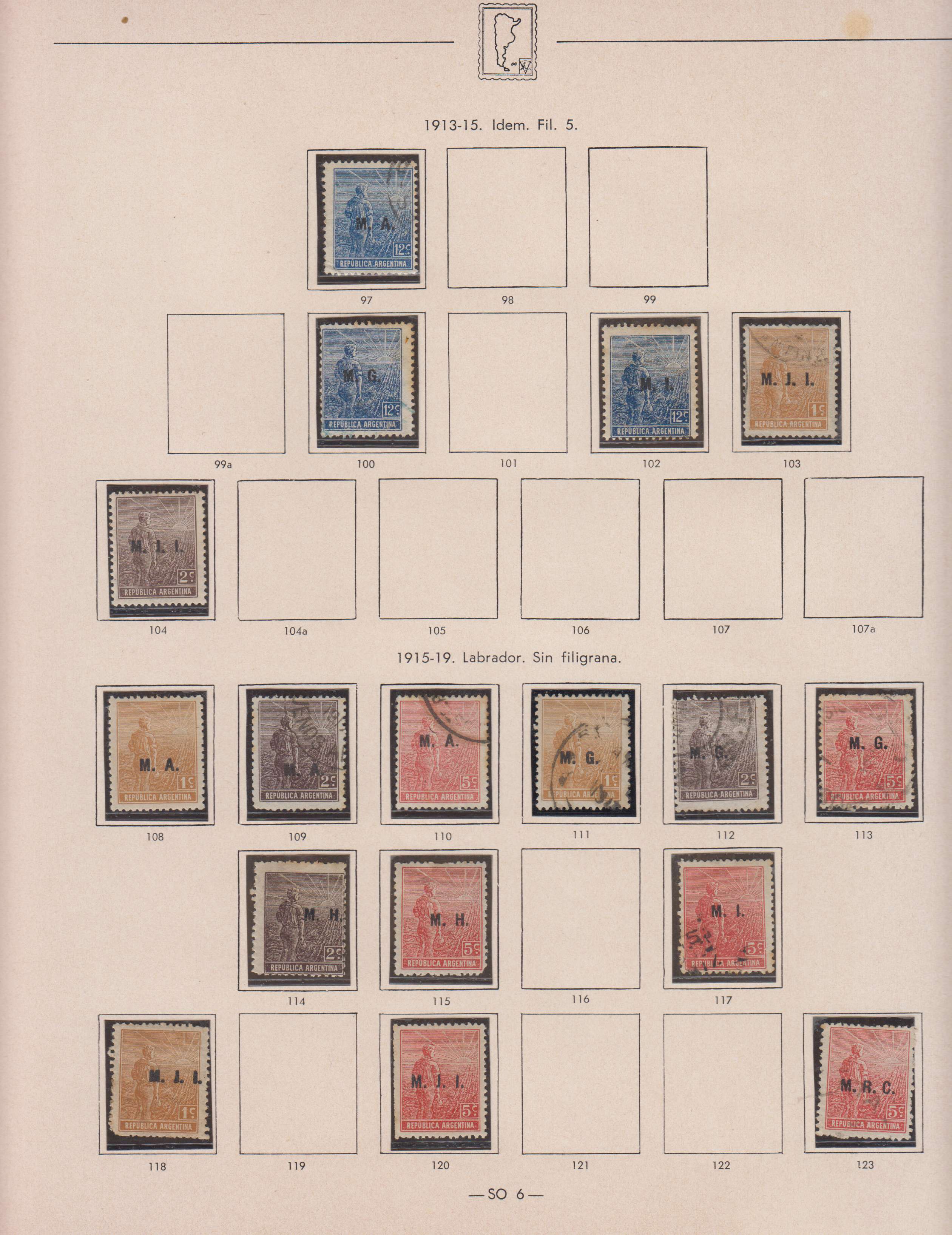 Argentina 1913 — Official Department Stamps collection on 36 album pages featuring Scott Od1 thru Od357…