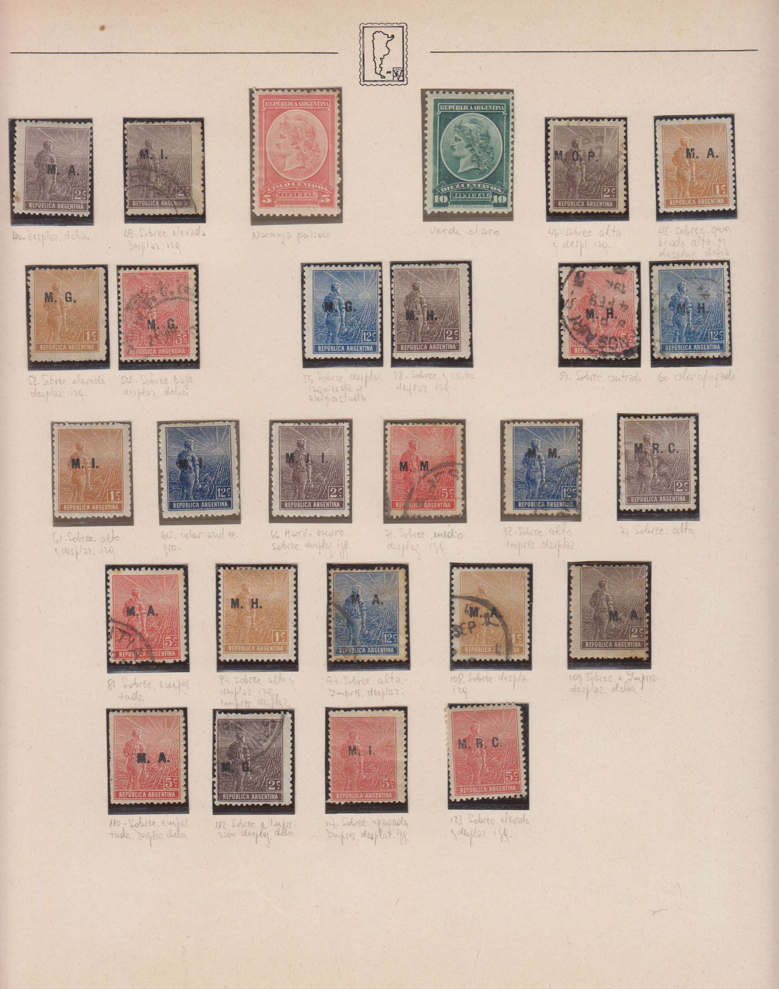 Argentina 1913 — Official Department Stamps collection on 36 album pages featuring Scott Od1 thru Od357…