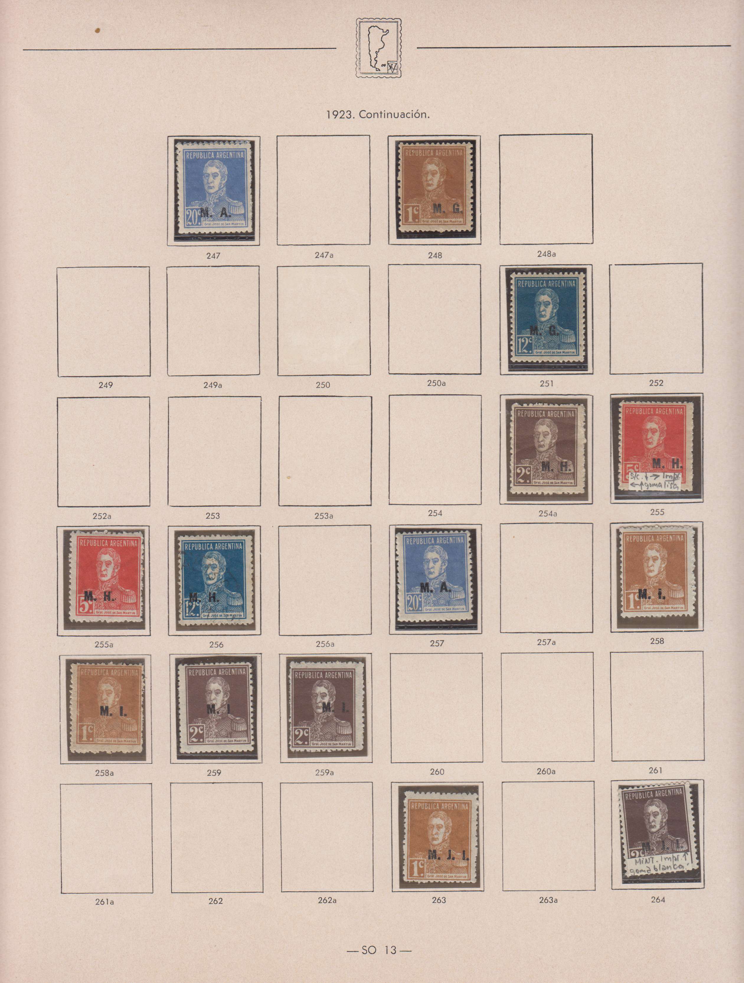 Argentina 1913 — Official Department Stamps collection on 36 album pages featuring Scott Od1 thru Od357…