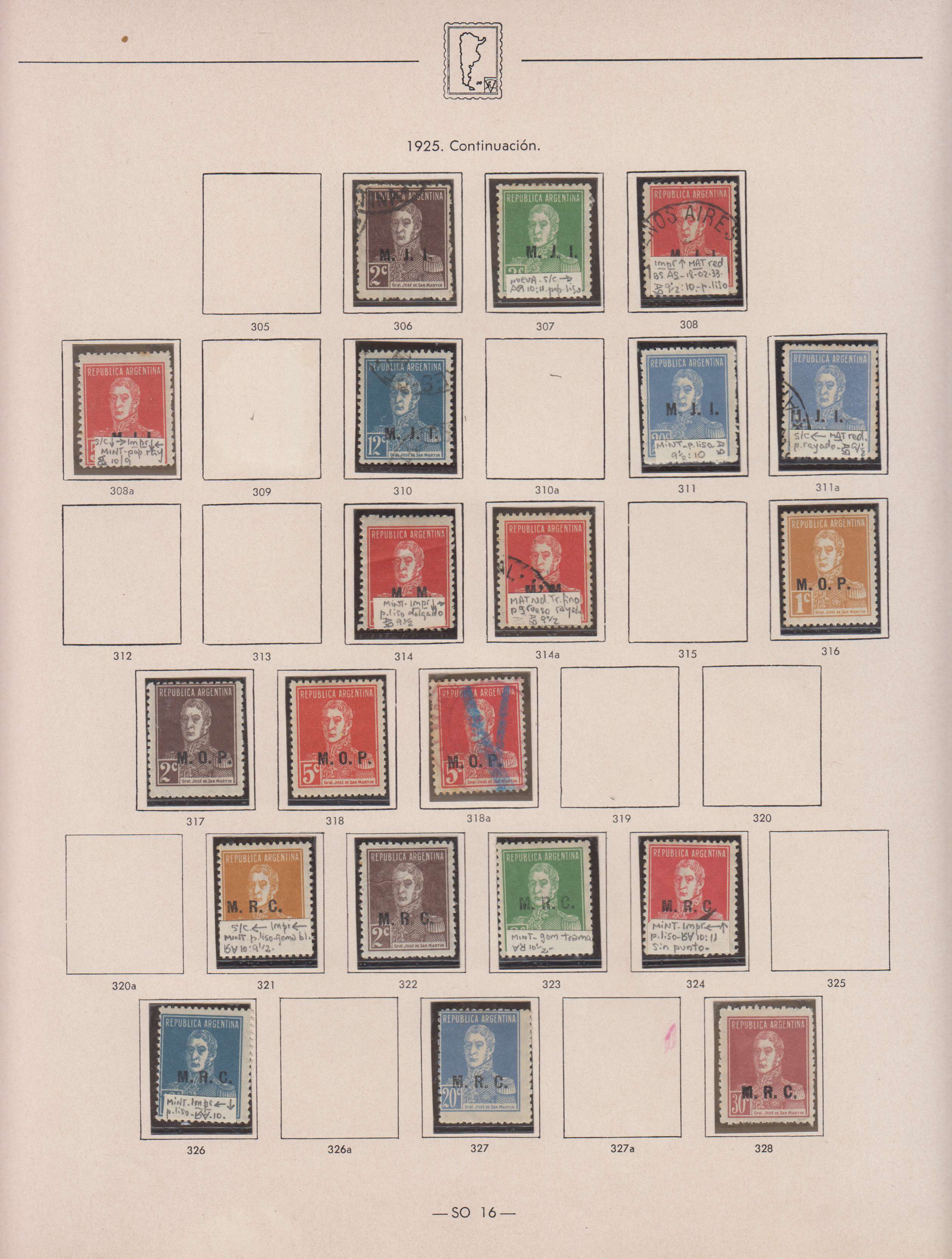 Argentina 1913 — Official Department Stamps collection on 36 album pages featuring Scott Od1 thru Od357…