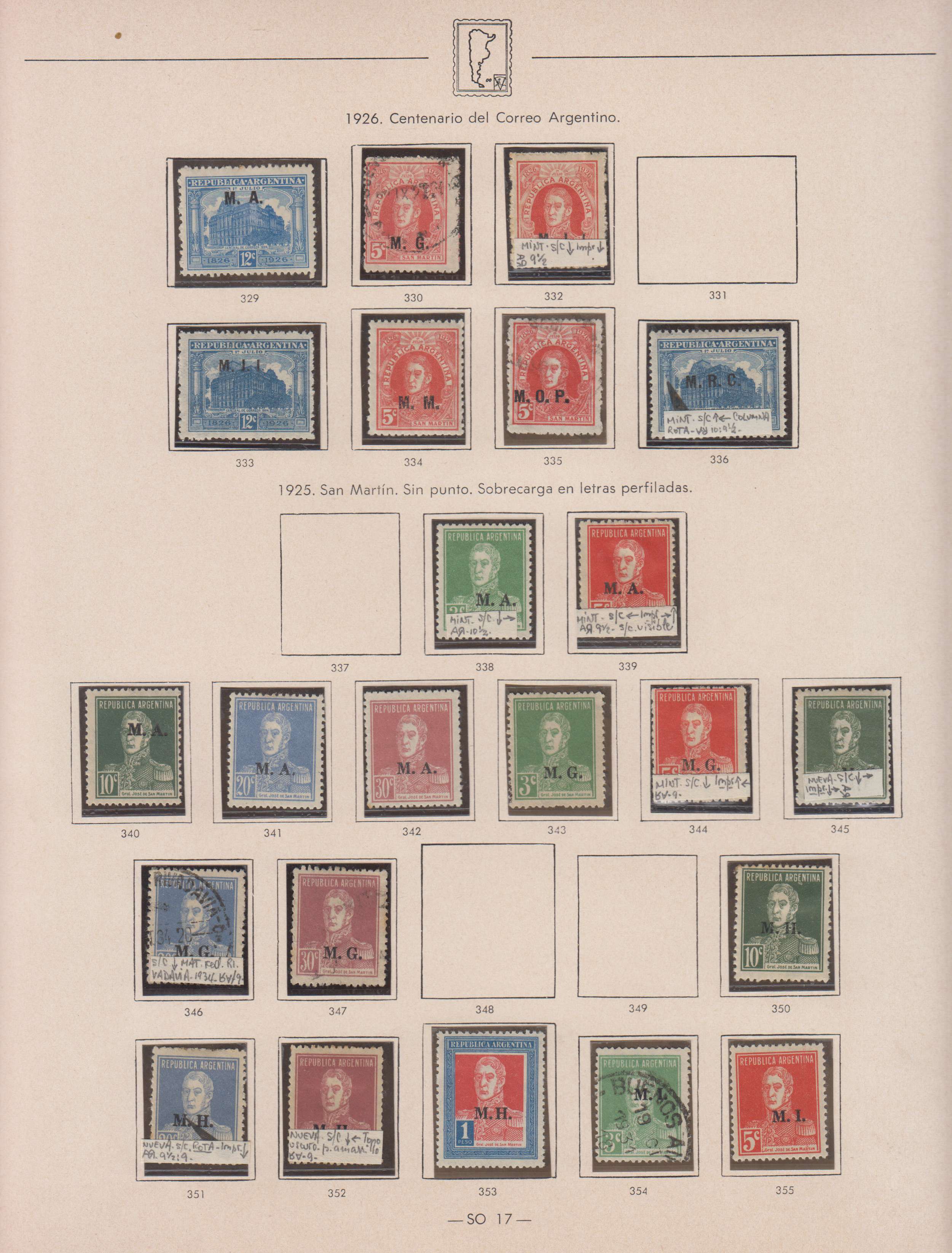 Argentina 1913 — Official Department Stamps collection on 36 album pages featuring Scott Od1 thru Od357…