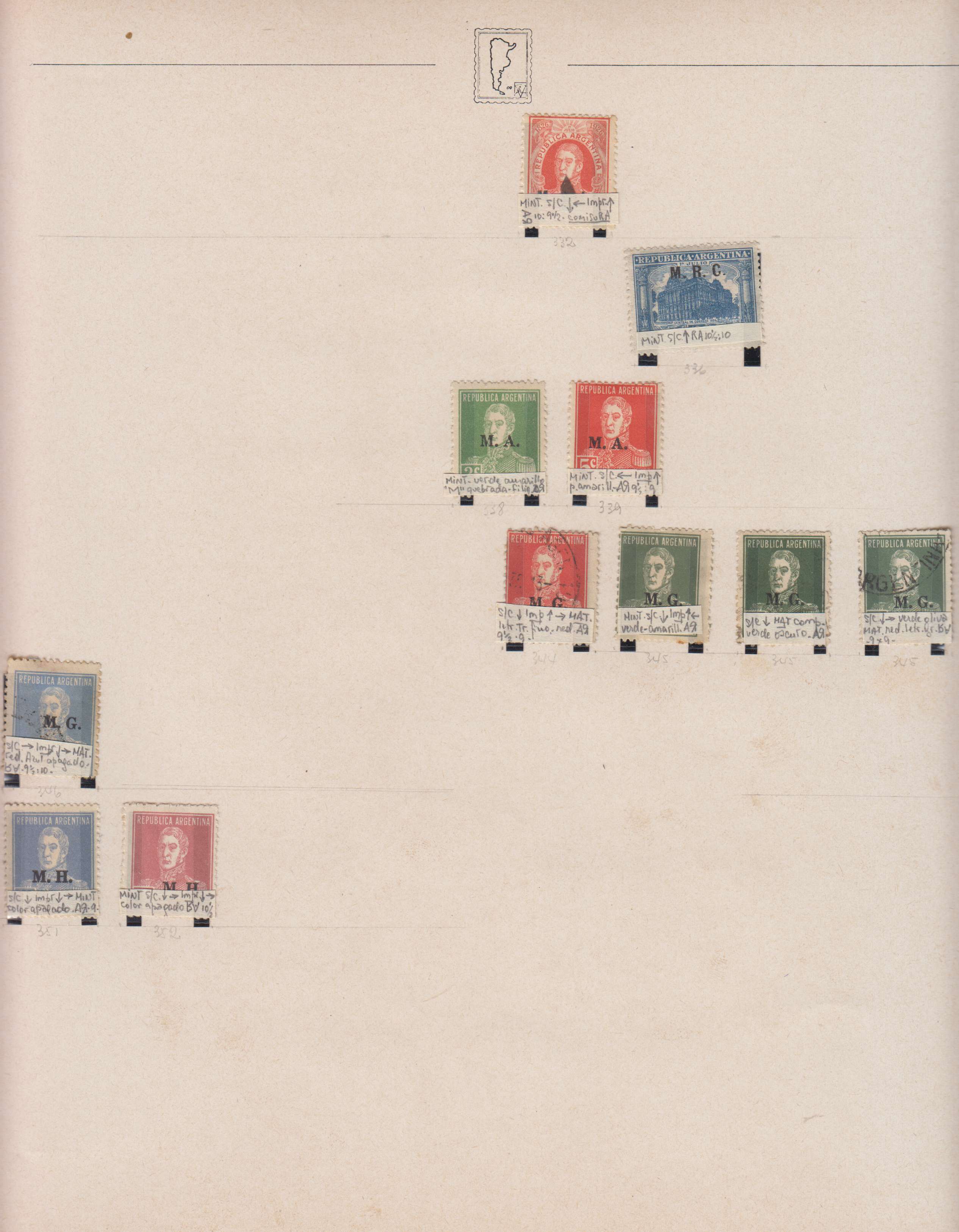 Argentina 1913 — Official Department Stamps collection on 36 album pages featuring Scott Od1 thru Od357…