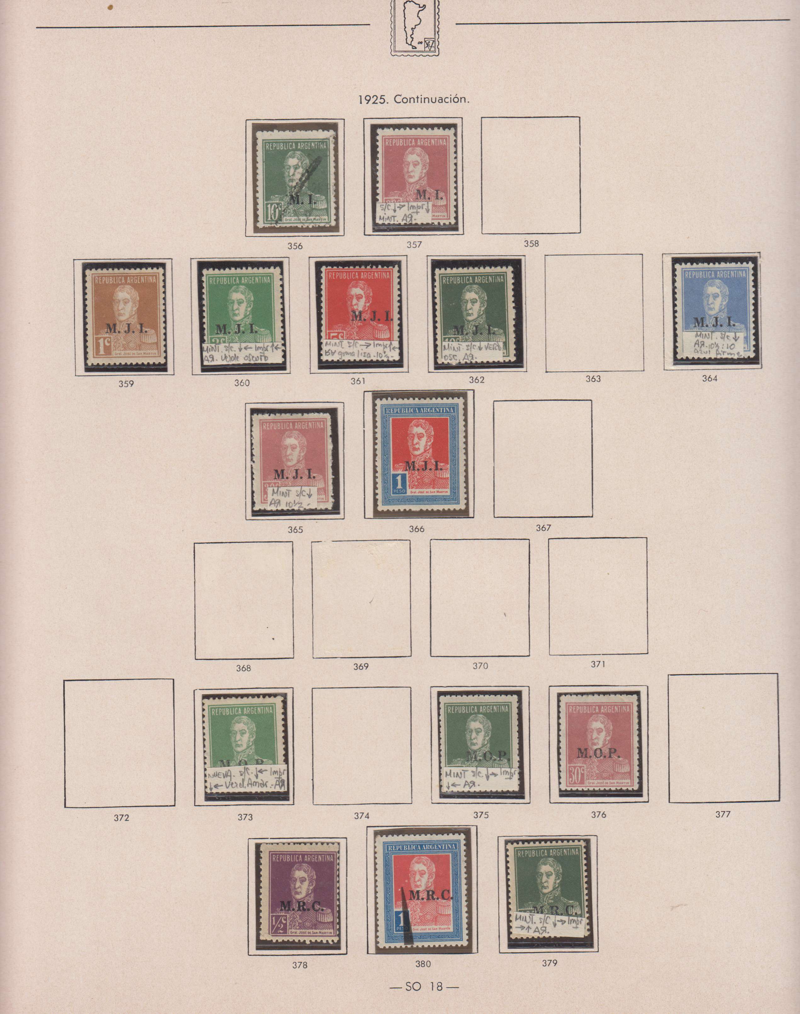 Argentina 1913 — Official Department Stamps collection on 36 album pages featuring Scott Od1 thru Od357…
