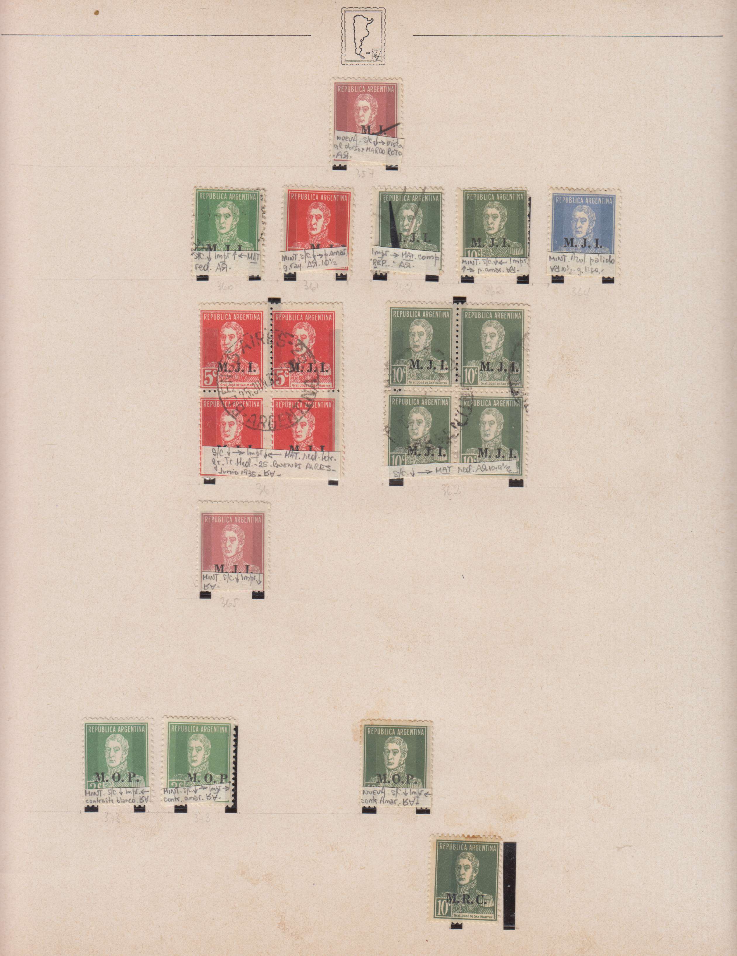 Argentina 1913 — Official Department Stamps collection on 36 album pages featuring Scott Od1 thru Od357…