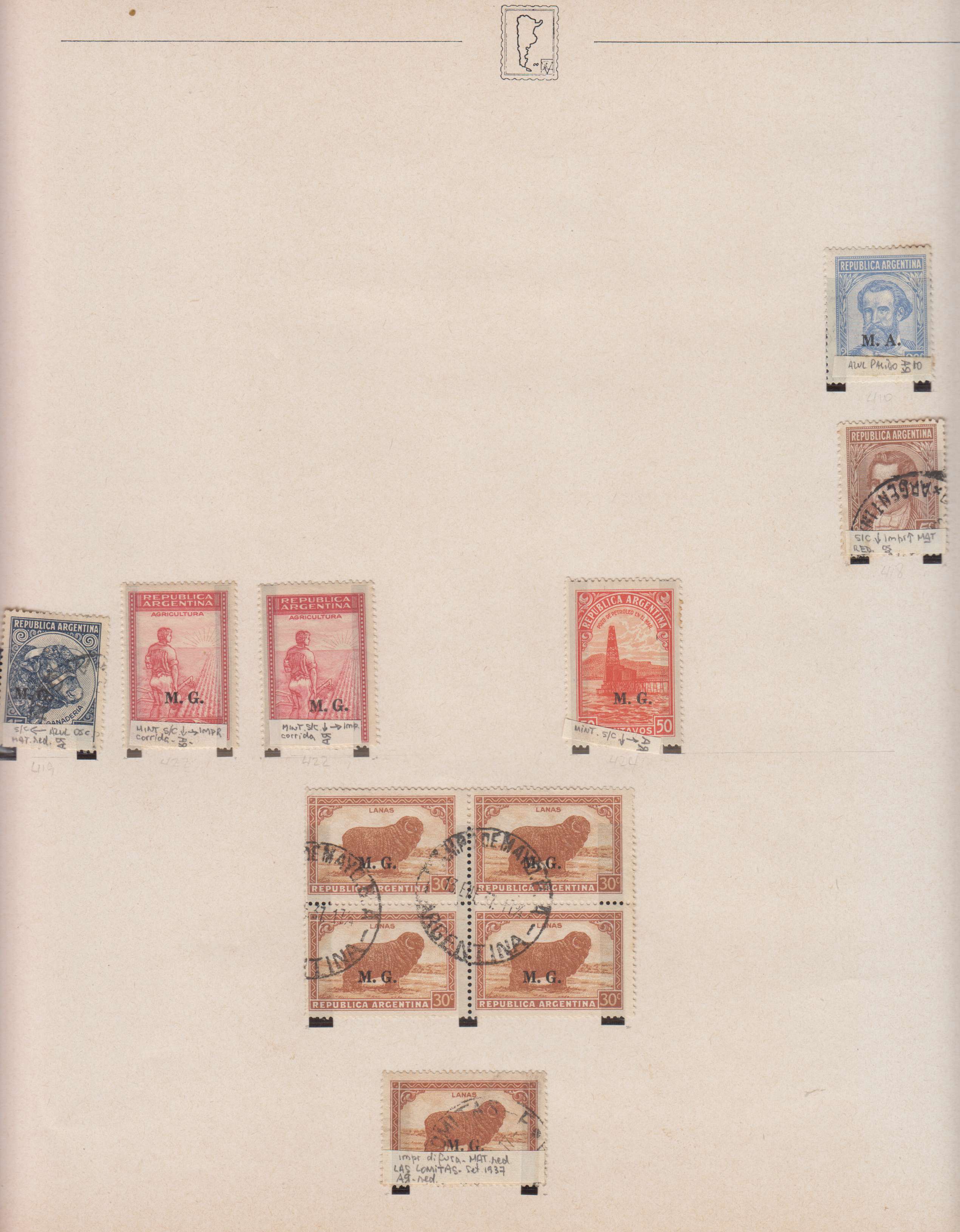 Argentina 1913 — Official Department Stamps collection on 36 album pages featuring Scott Od1 thru Od357…