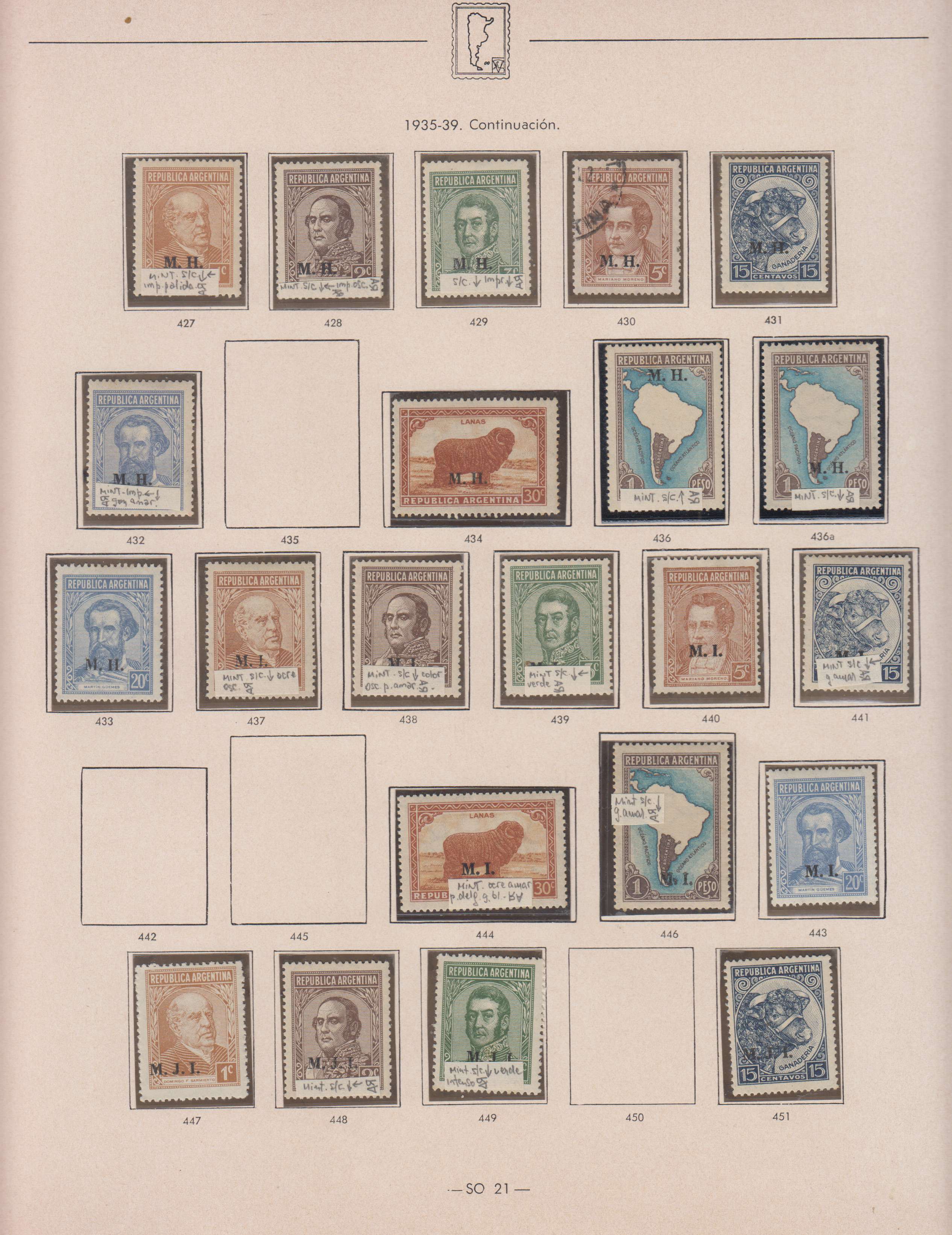 Argentina 1913 — Official Department Stamps collection on 36 album pages featuring Scott Od1 thru Od357…
