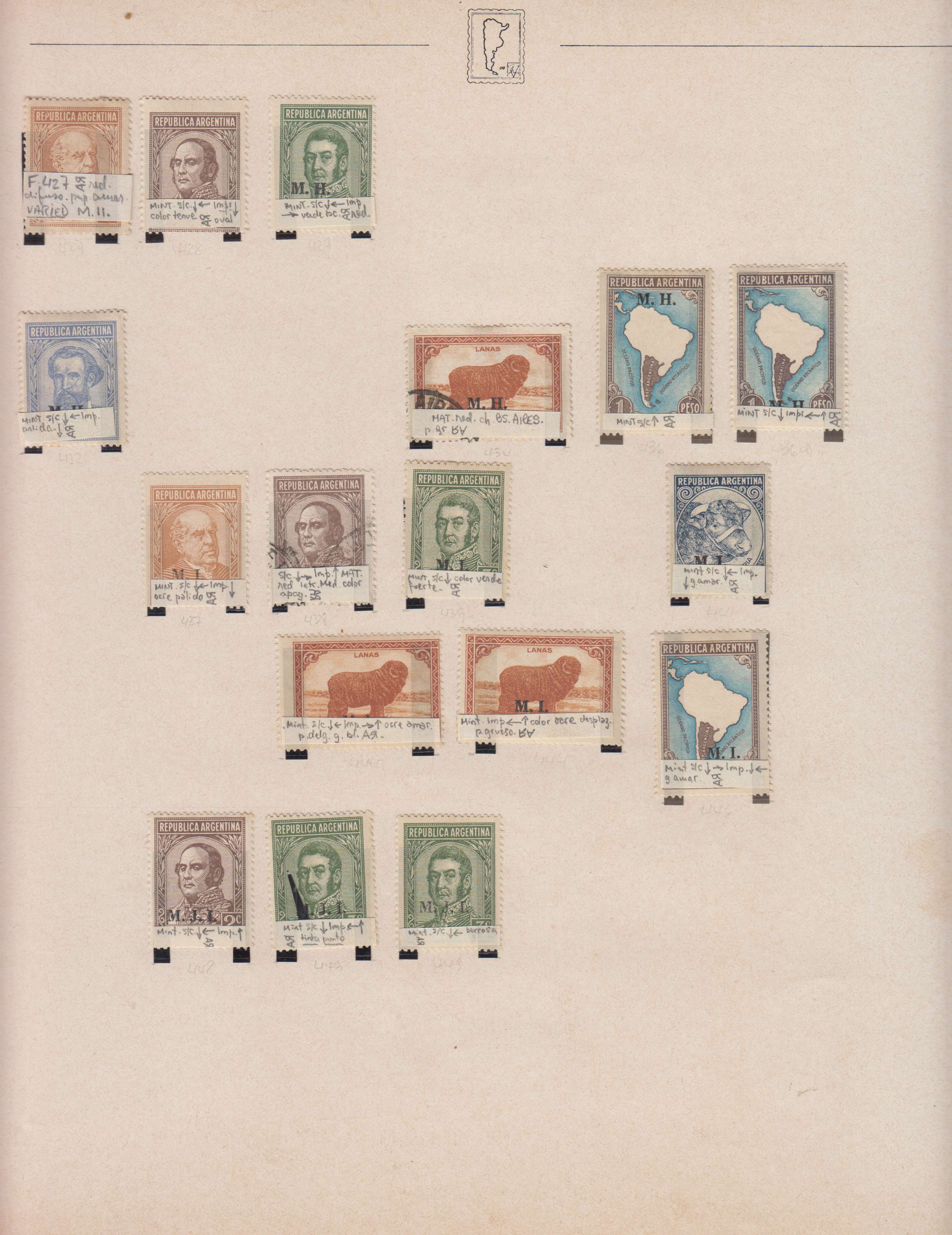 Argentina 1913 — Official Department Stamps collection on 36 album pages featuring Scott Od1 thru Od357…
