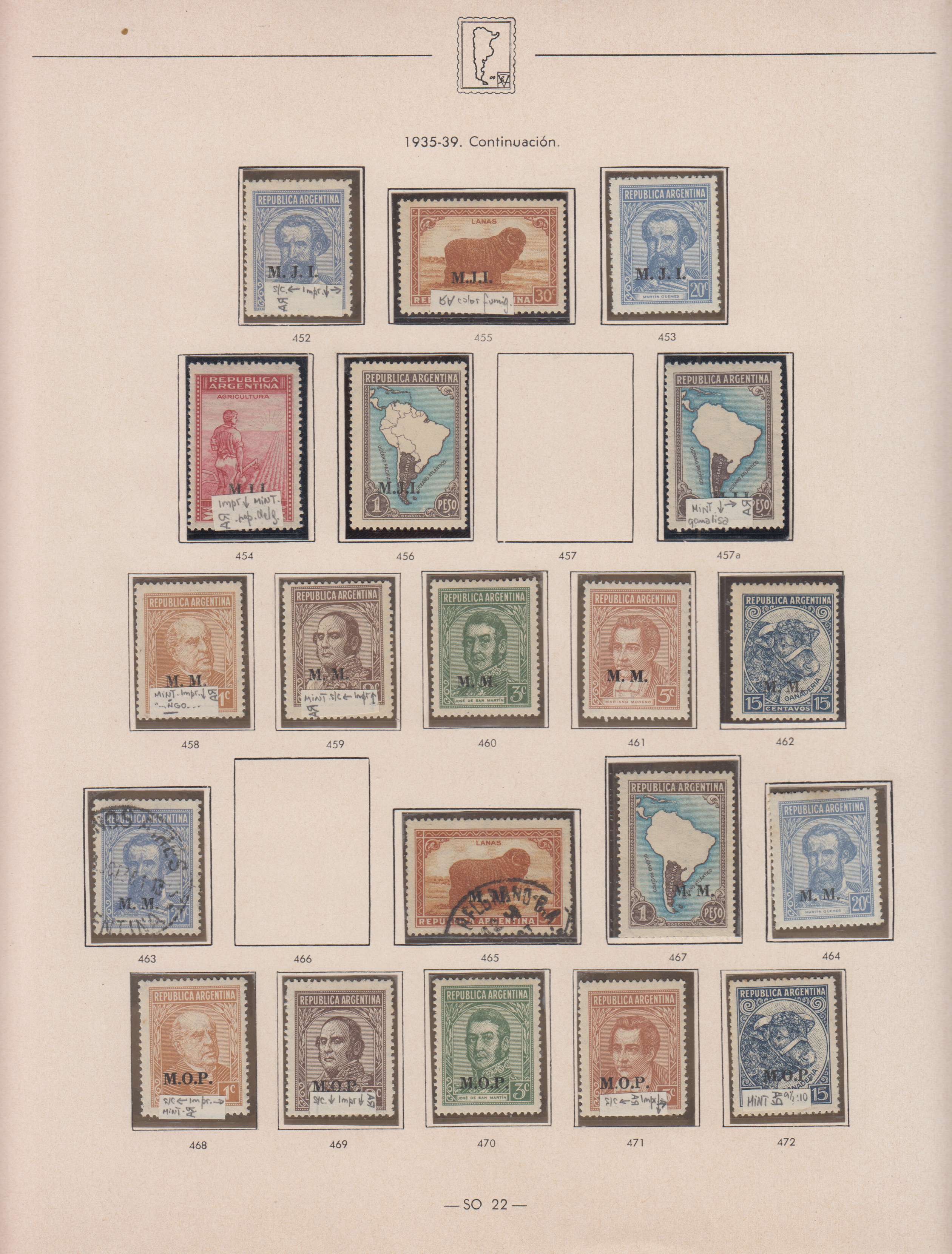 Argentina 1913 — Official Department Stamps collection on 36 album pages featuring Scott Od1 thru Od357…