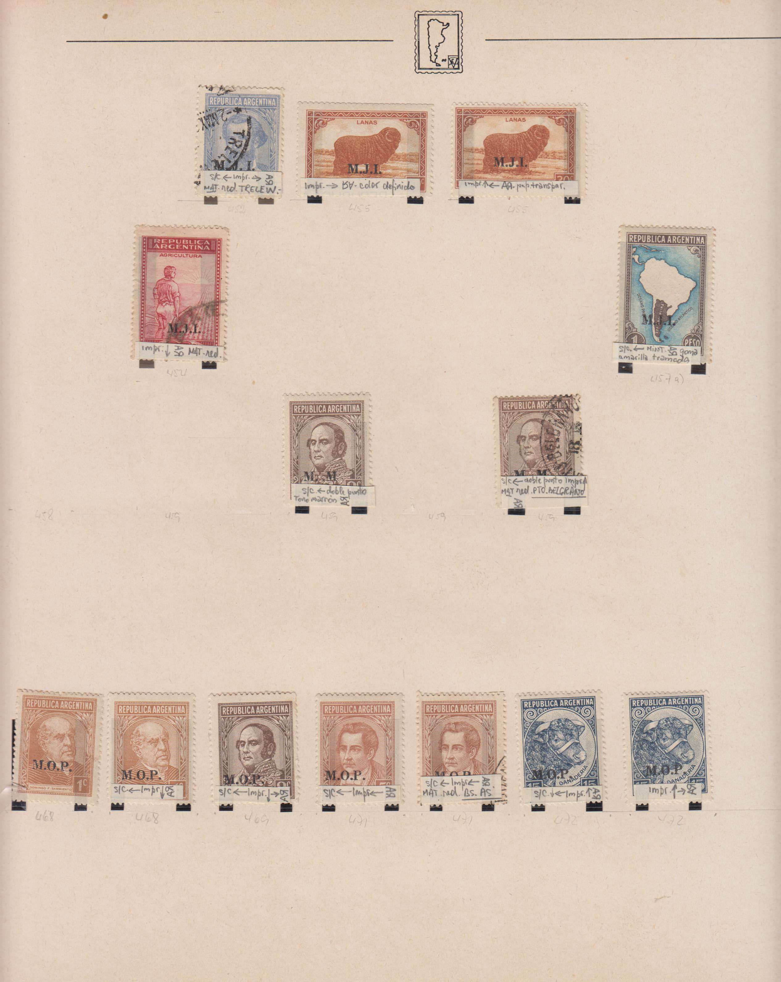 Argentina 1913 — Official Department Stamps collection on 36 album pages featuring Scott Od1 thru Od357…