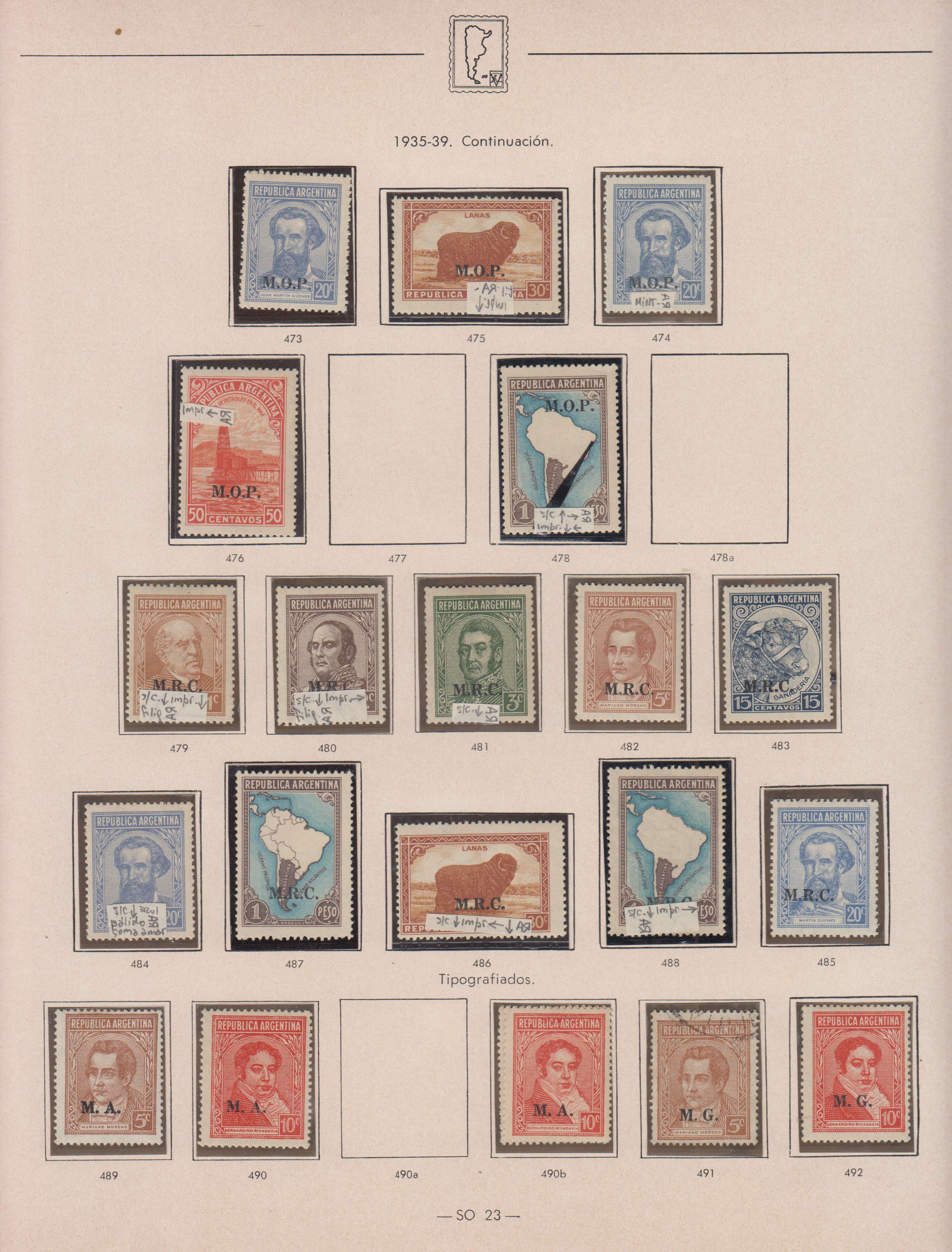 Argentina 1913 — Official Department Stamps collection on 36 album pages featuring Scott Od1 thru Od357…