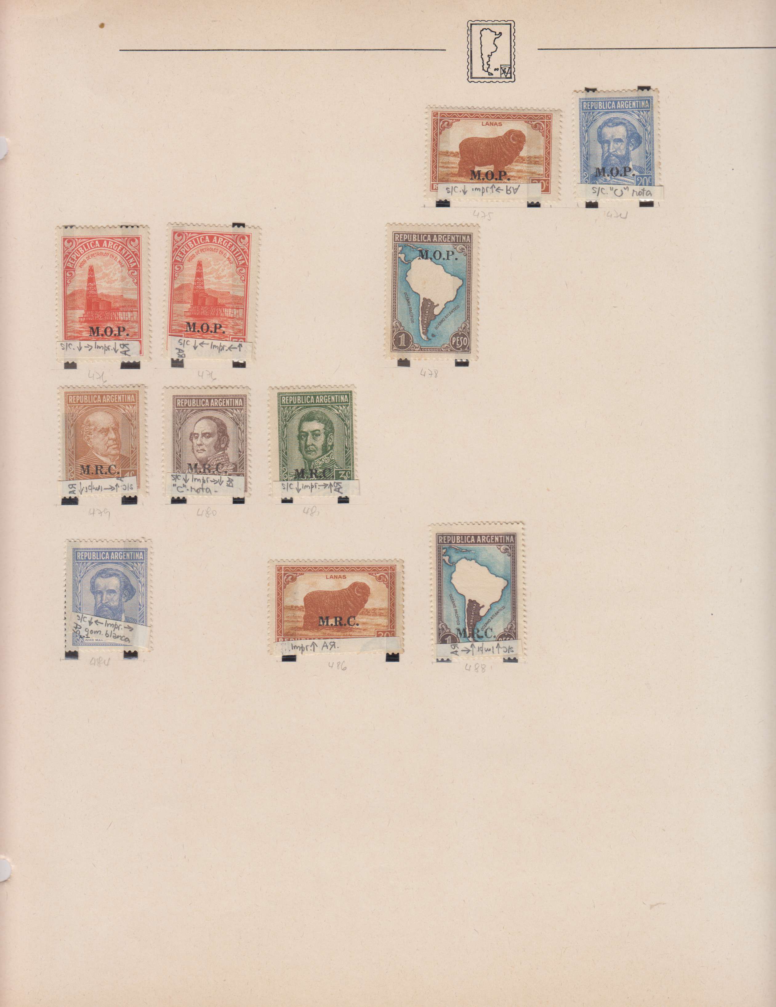 Argentina 1913 — Official Department Stamps collection on 36 album pages featuring Scott Od1 thru Od357…