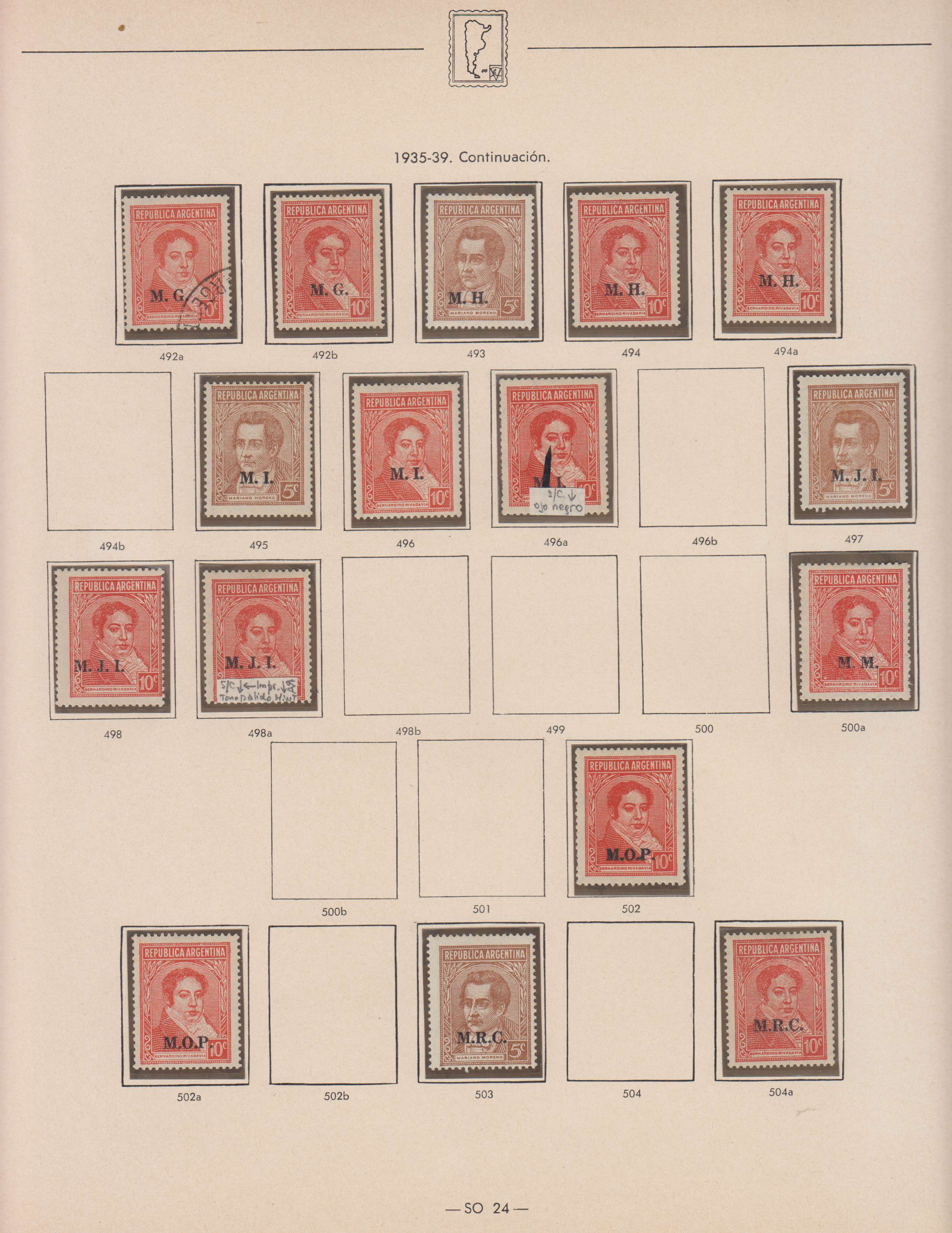 Argentina 1913 — Official Department Stamps collection on 36 album pages featuring Scott Od1 thru Od357…