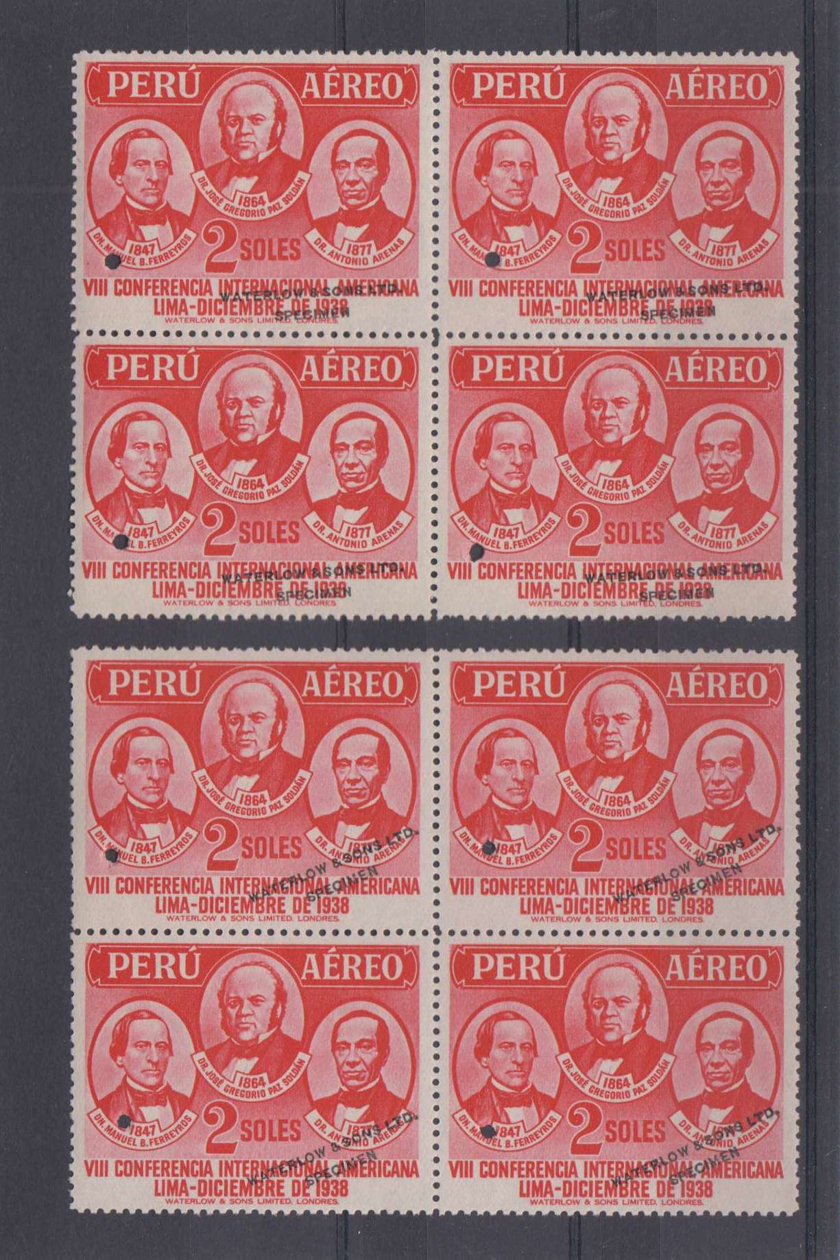 Peru 1938 — Scott 387 top value & C62-c64 full airpost set