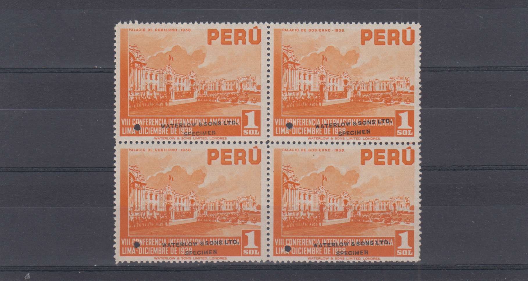 Peru 1938 — Scott 387 top value & C62-c64 full airpost set