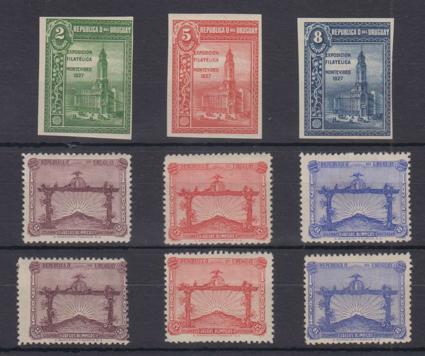Uruguay 1927 — Scott 330-332 & 388-390