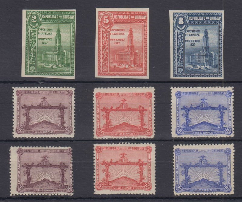 Uruguay 1927 — Scott 330-332 & 388-390