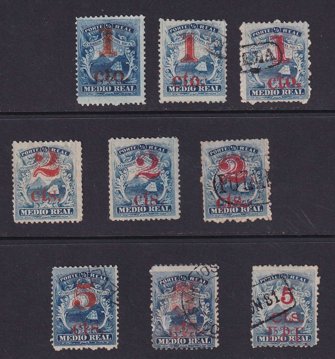 Costa Rica 1881 — Scott 7, 7a, 9, 9a (original) 12 & 13