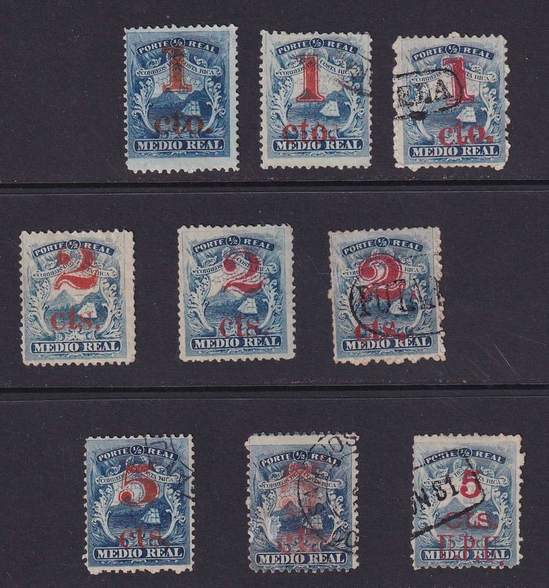 Costa Rica 1881 — Scott 7, 7a, 9, 9a (original) 12 & 13