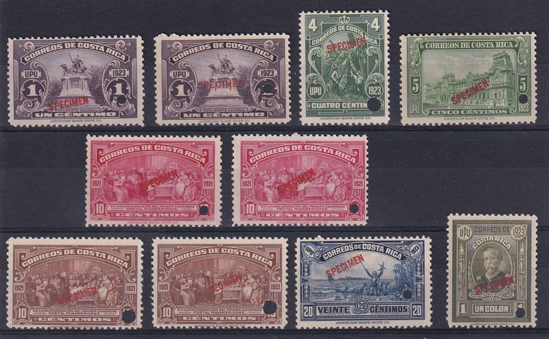 Costa Rica 1923 — Scott 117, 119, 121-123 & 125-127 top values