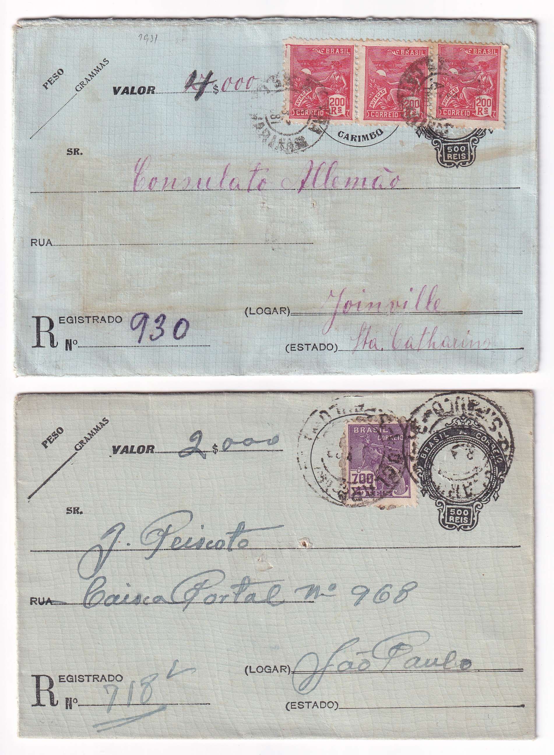 Brazil 1931 — R-envelopes