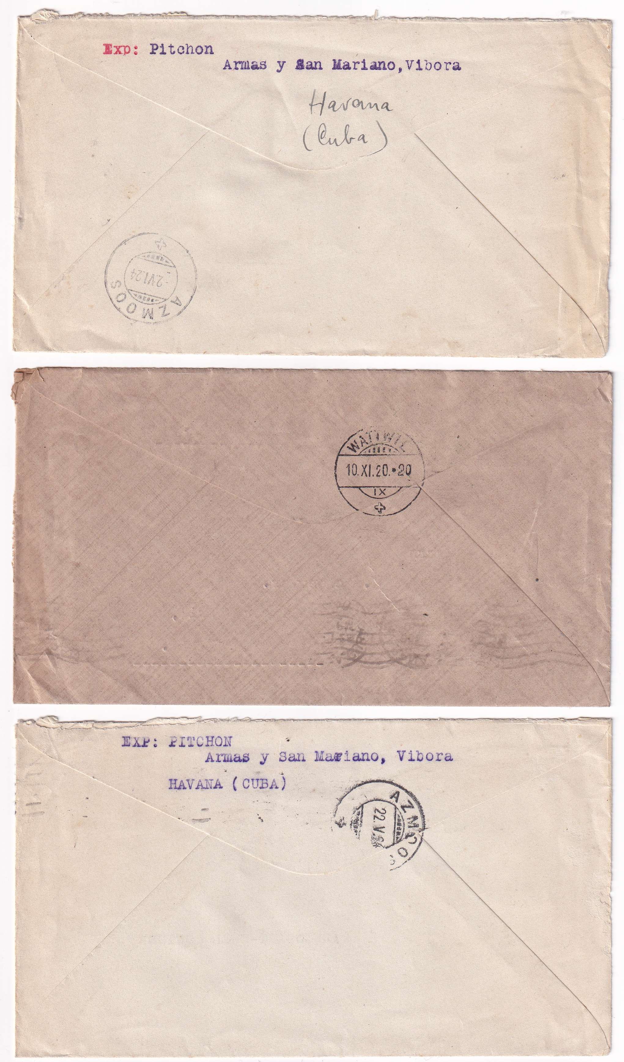 Cuba 1920 — Better collections of 15 surface or airmail covers to Switzerland with better