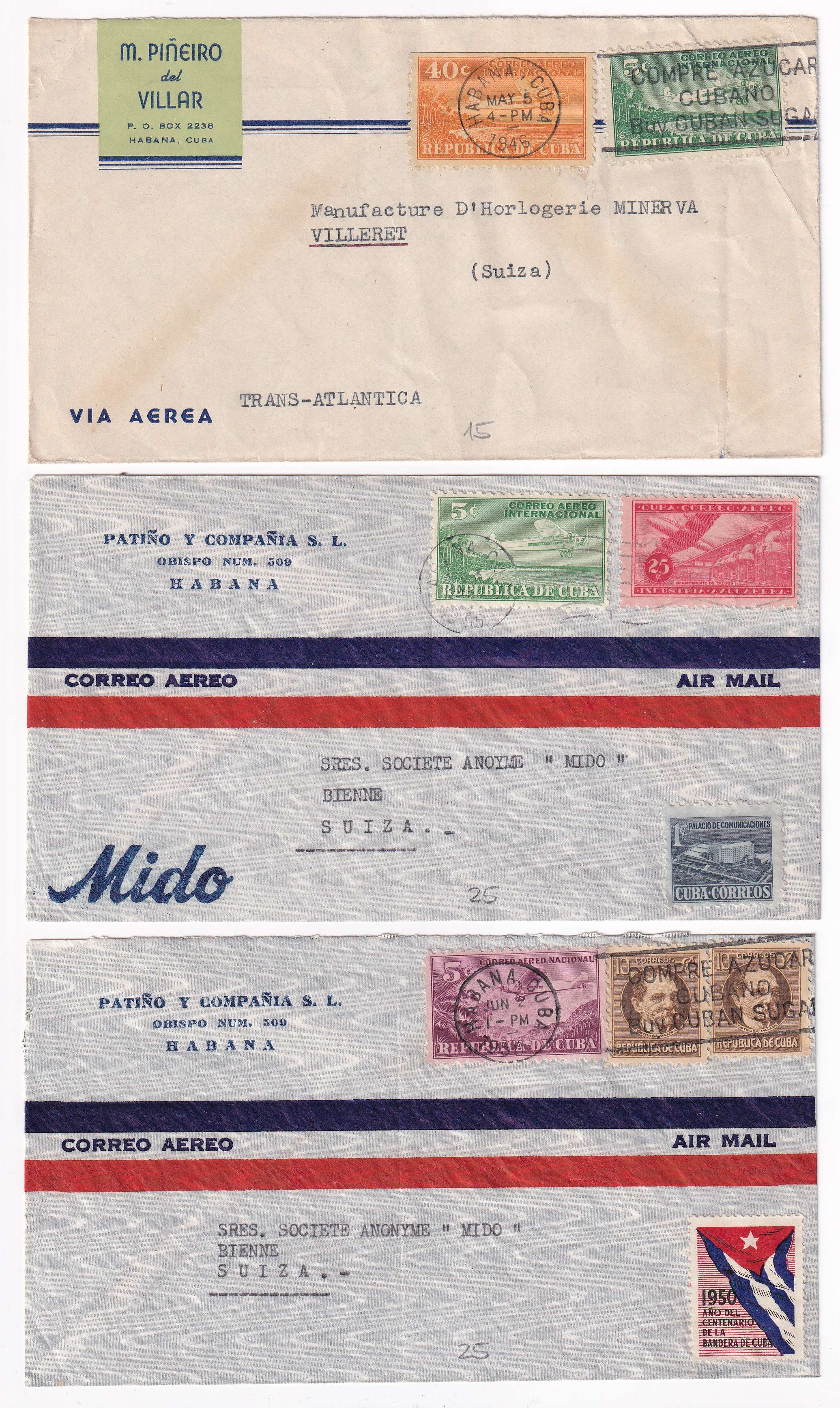 Cuba 1920 — Better collections of 15 surface or airmail covers to Switzerland with better