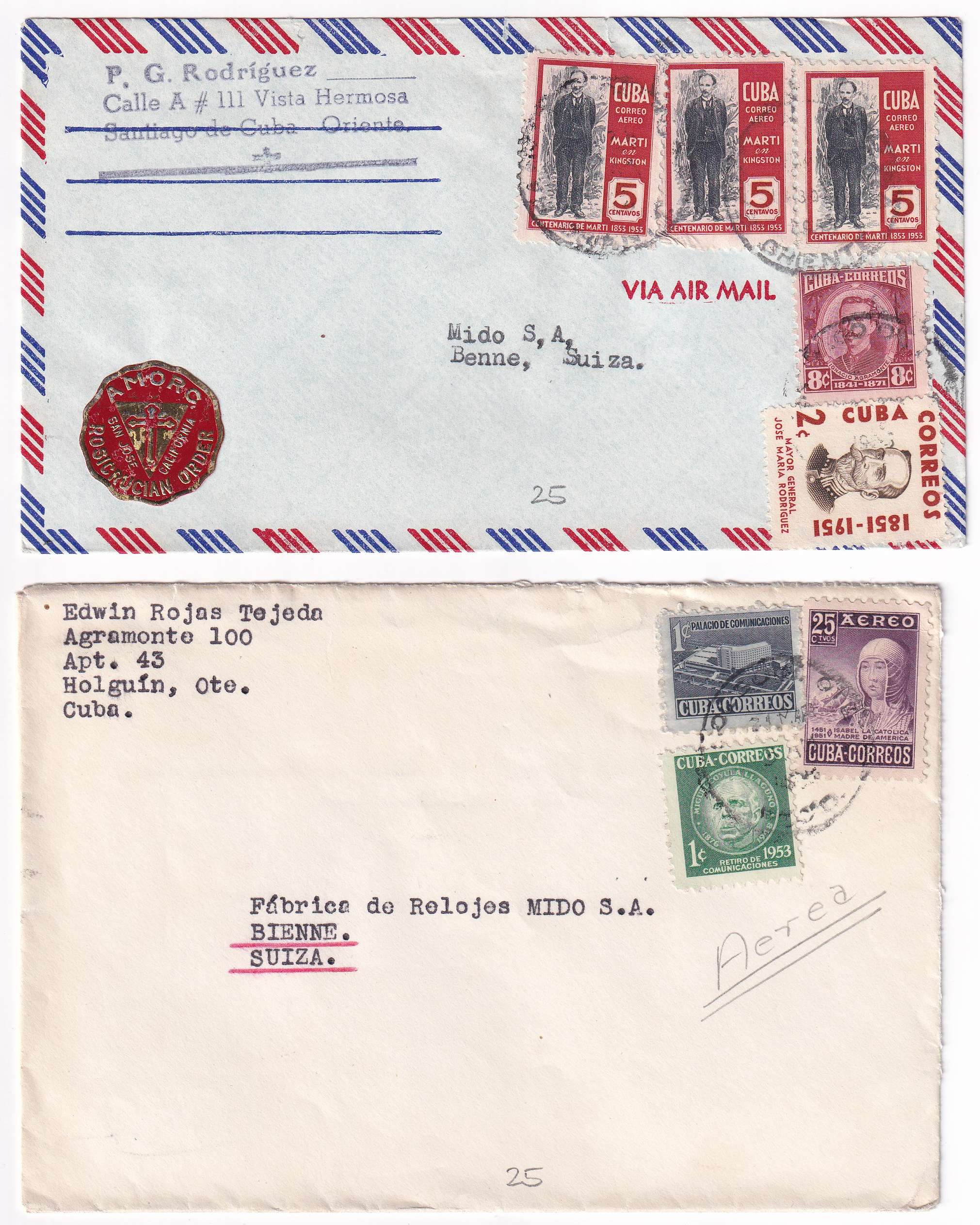 Cuba 1920 — Better collections of 15 surface or airmail covers to Switzerland with better