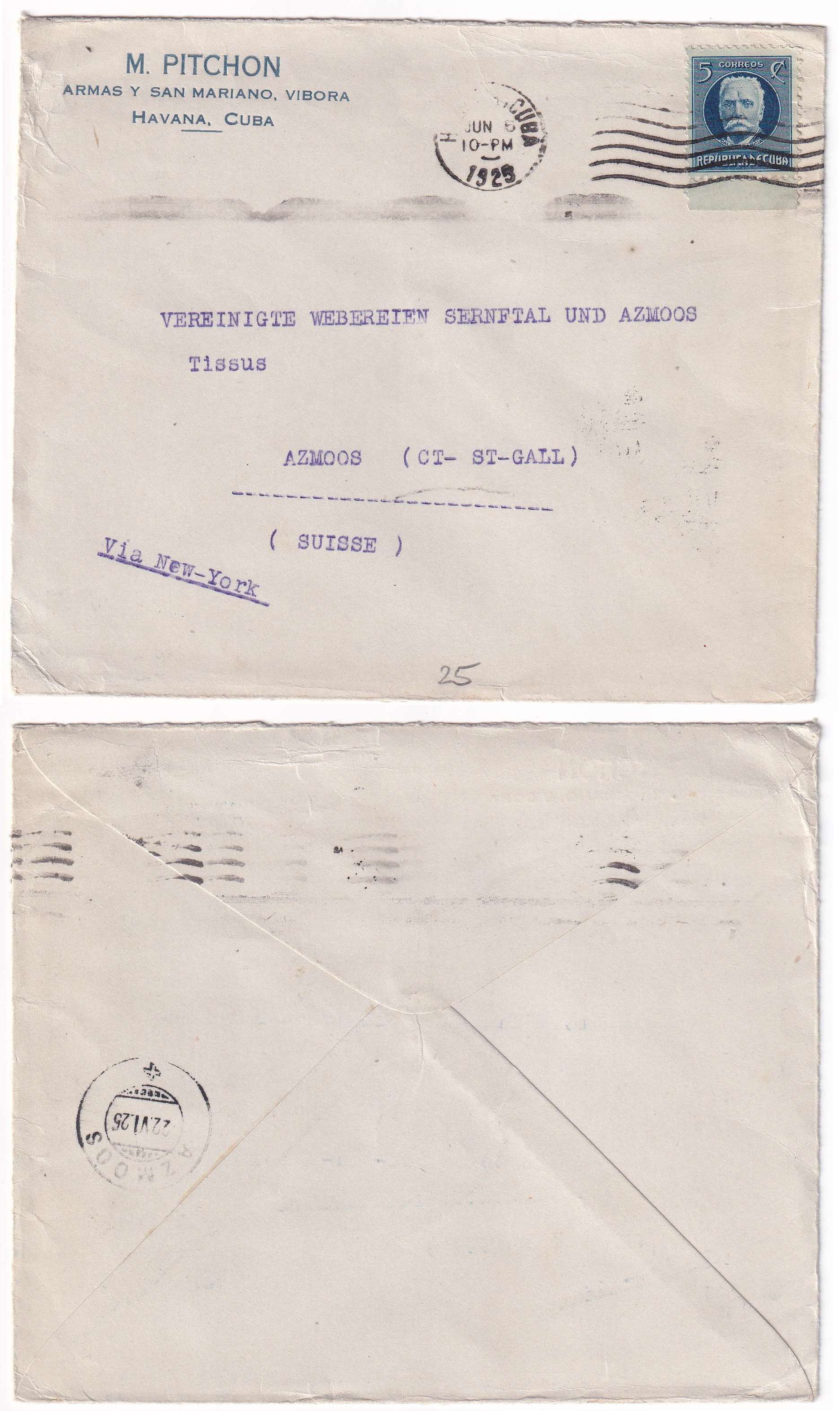 Cuba 1920 — Better collections of 15 surface or airmail covers to Switzerland with better