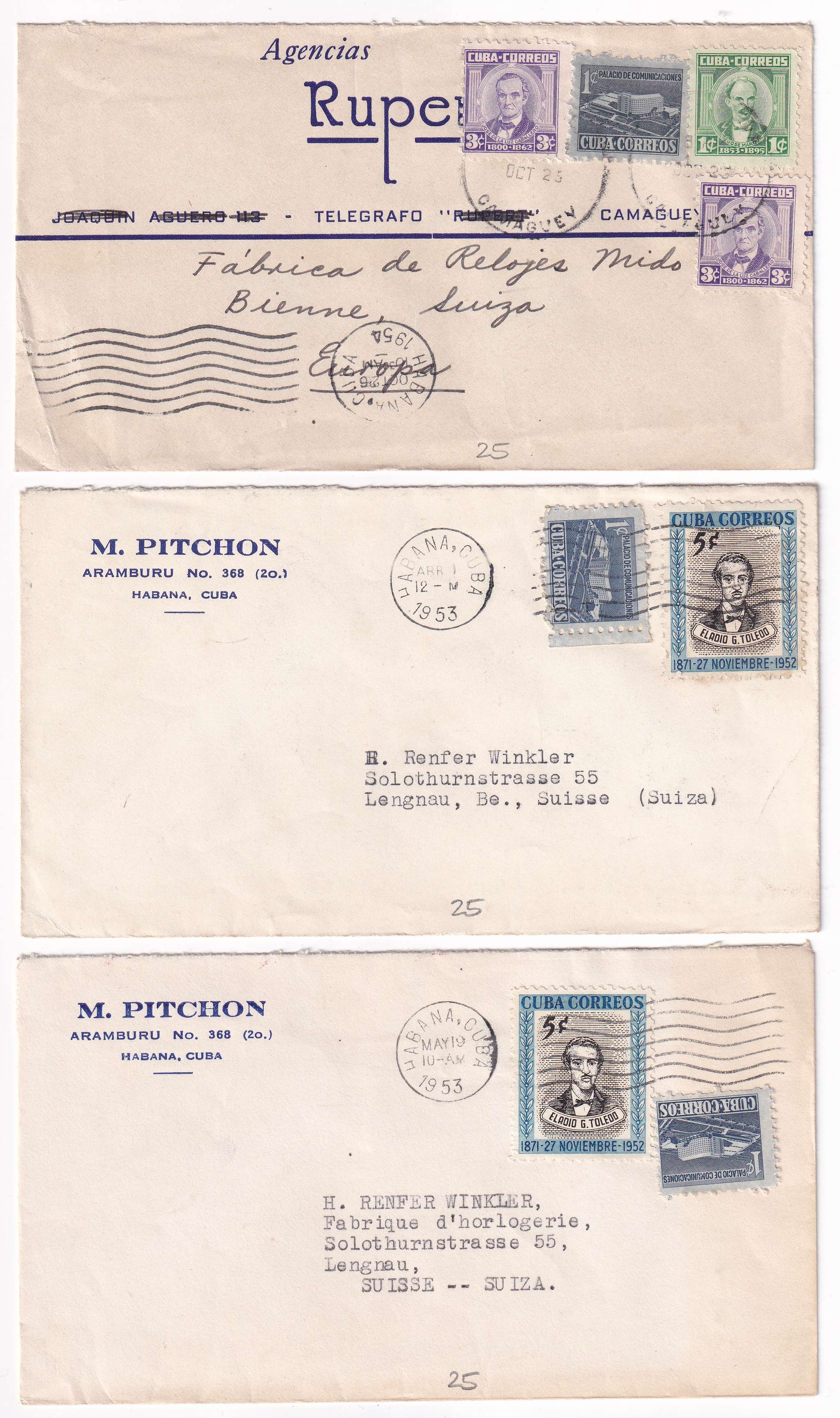 Cuba 1920 — Better collections of 15 surface or airmail covers to Switzerland with better