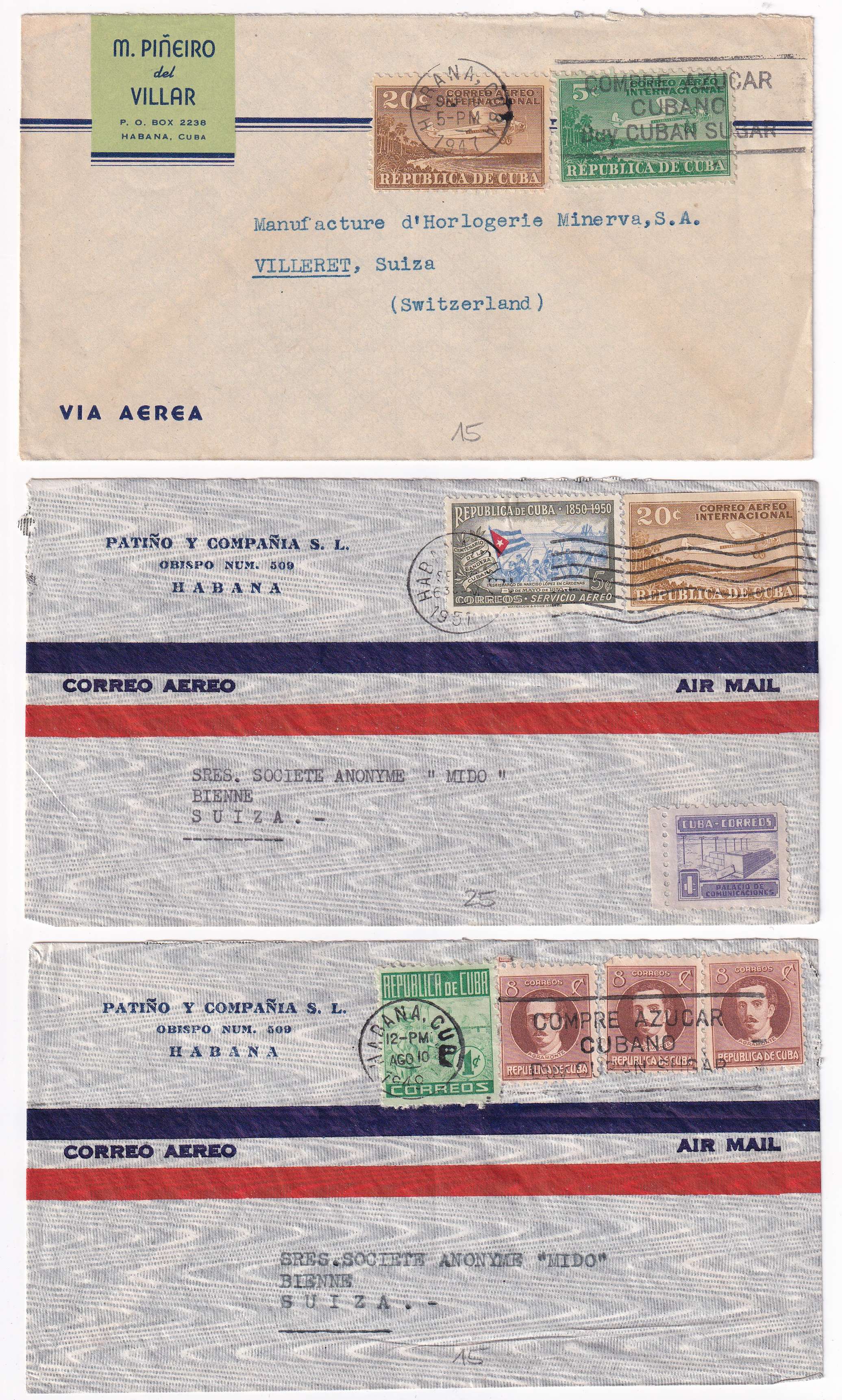 Cuba 1947 — Better collection of 24 covers to Switzerland including different rates + postal tax…