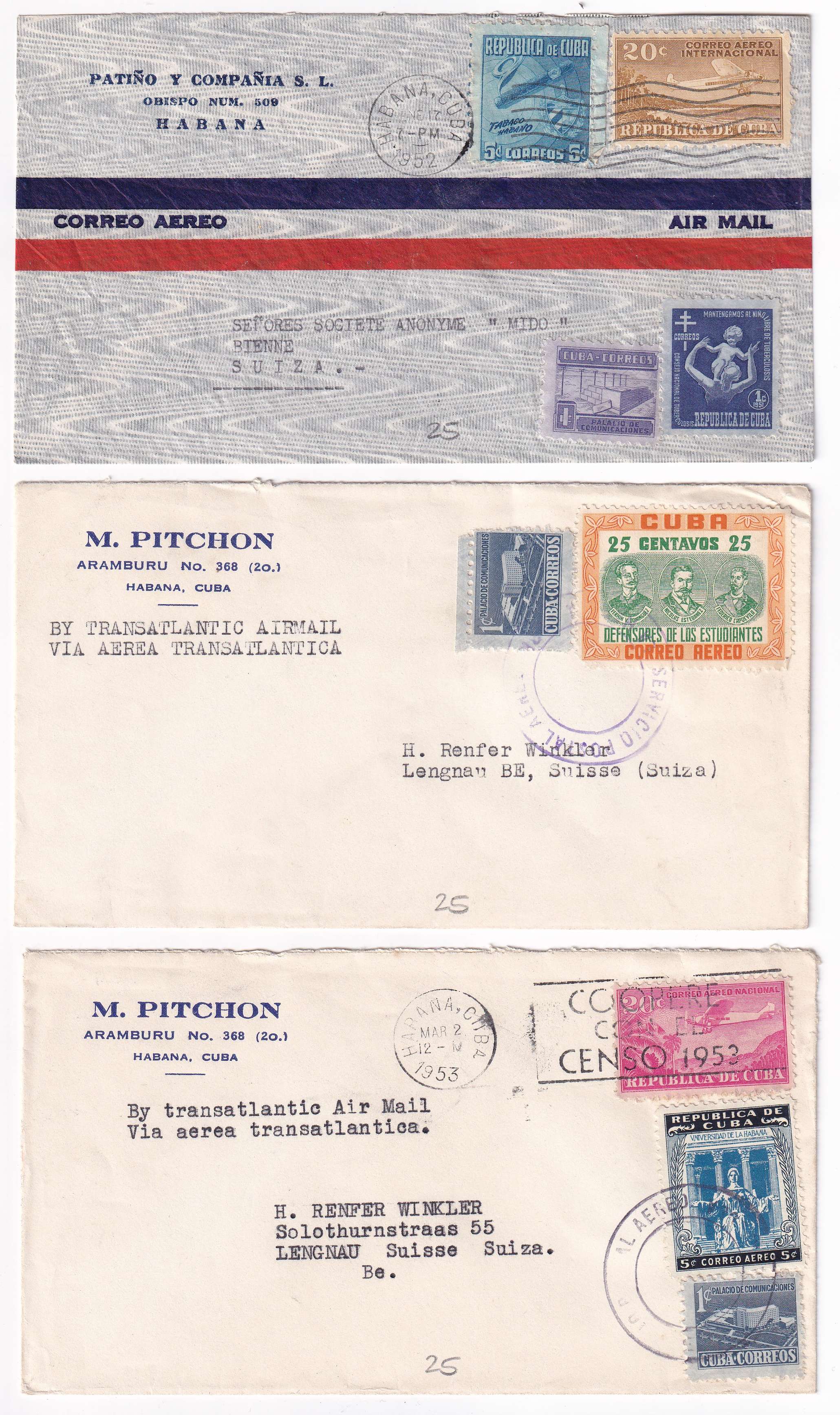 Cuba 1947 — Better collection of 24 covers to Switzerland including different rates + postal tax…