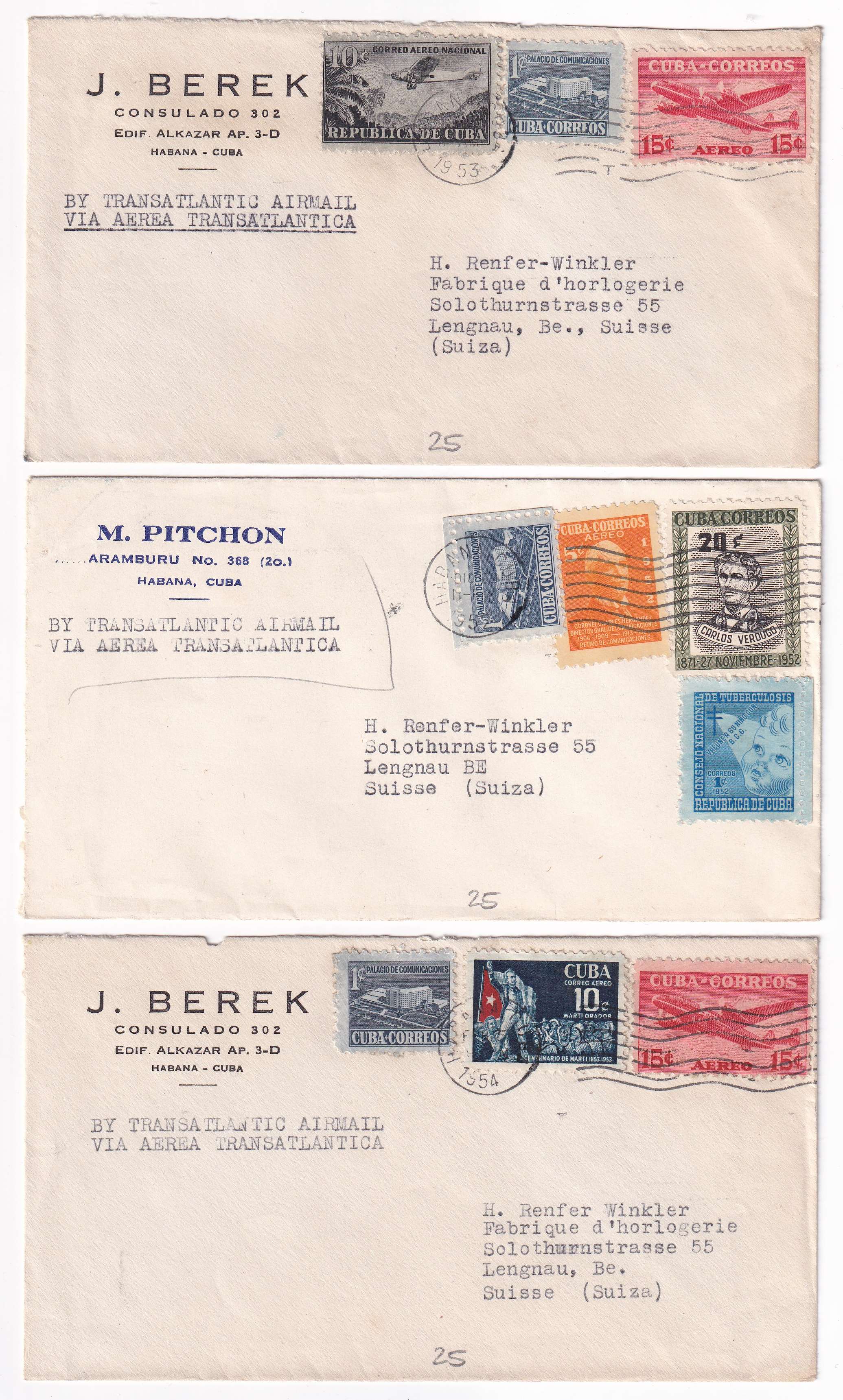 Cuba 1947 — Better collection of 24 covers to Switzerland including different rates + postal tax…