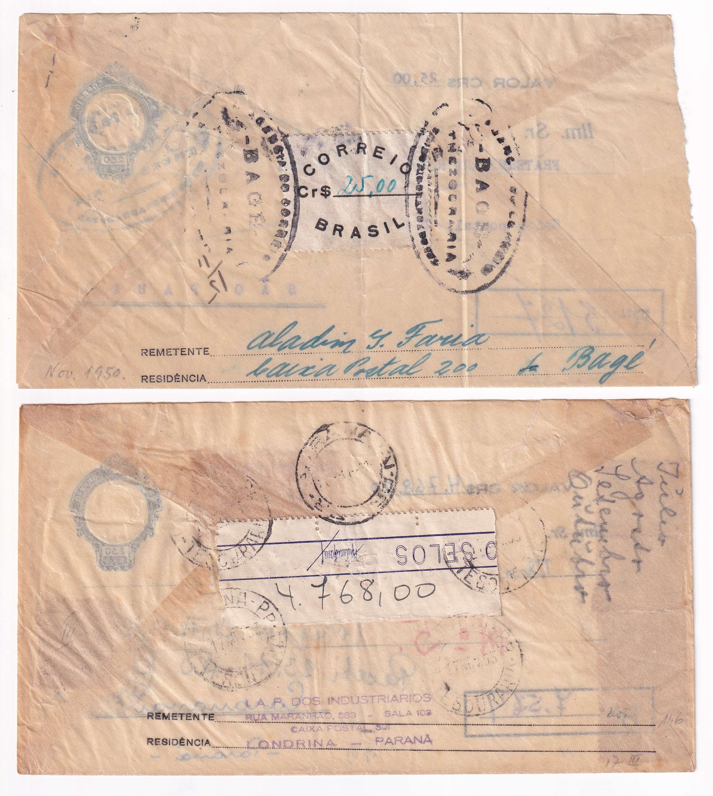 Brazil 1949 — Transparent Envelopes