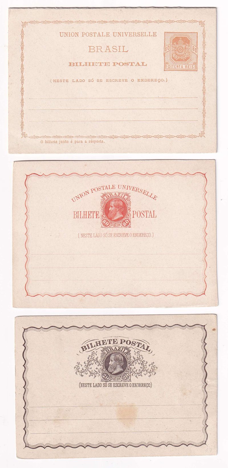 Brazil 1880 — Better group of 9 different entires including two double cards