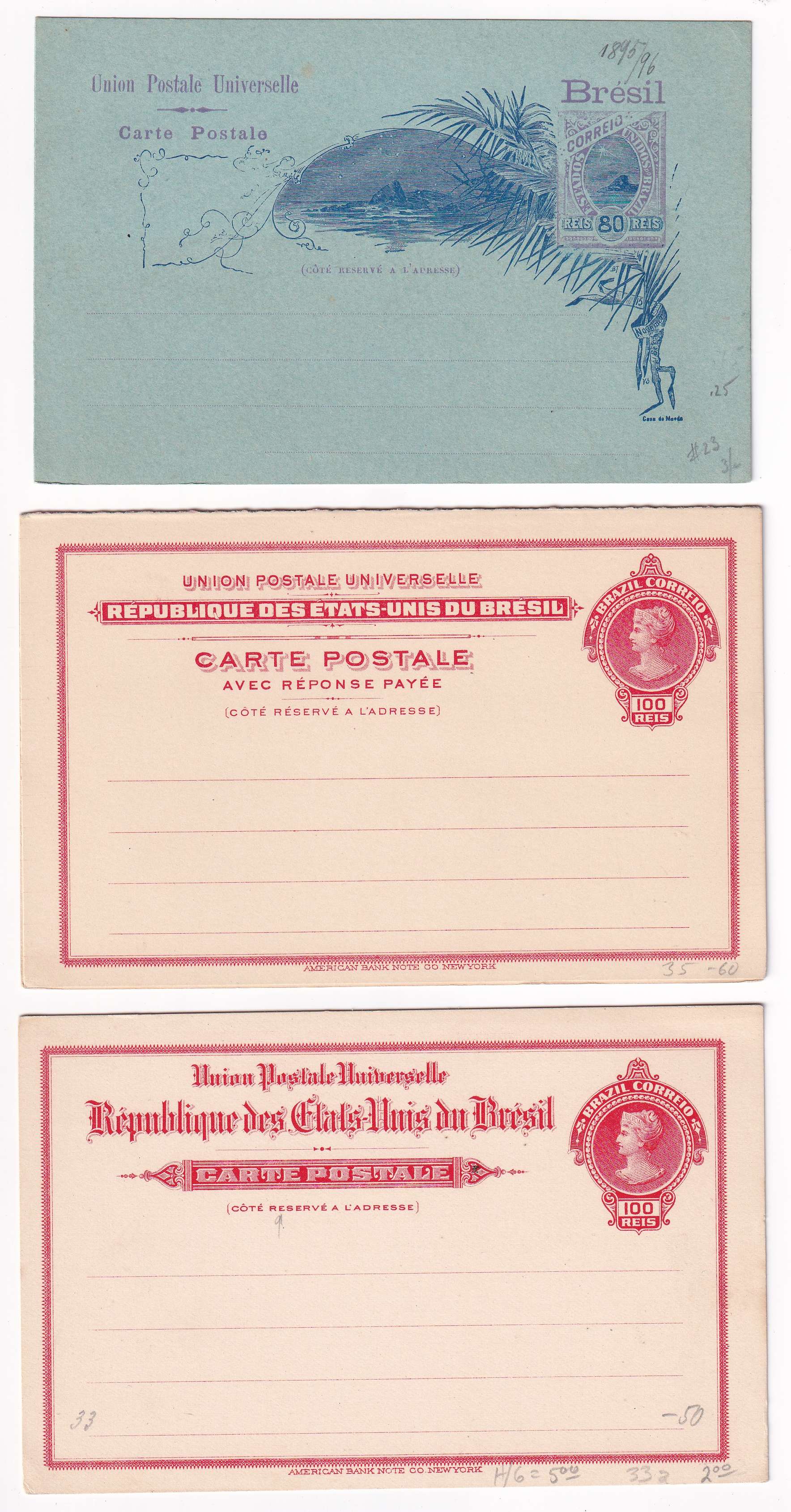 Brazil 1880 — Better group of 9 different entires including two double cards