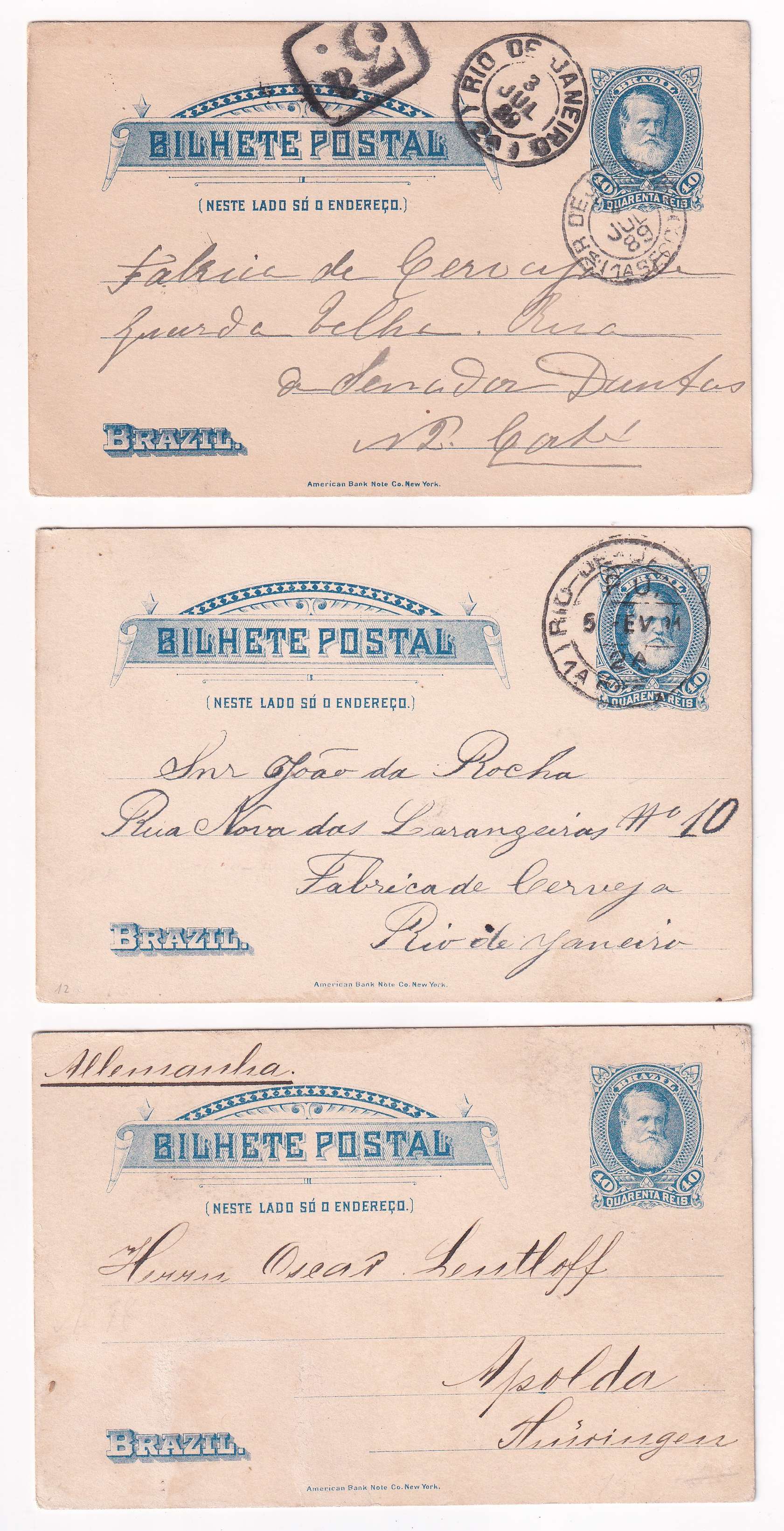 Brazil 1889 — Dom Pedro II Rhm Bp14 (2x) & Bp15