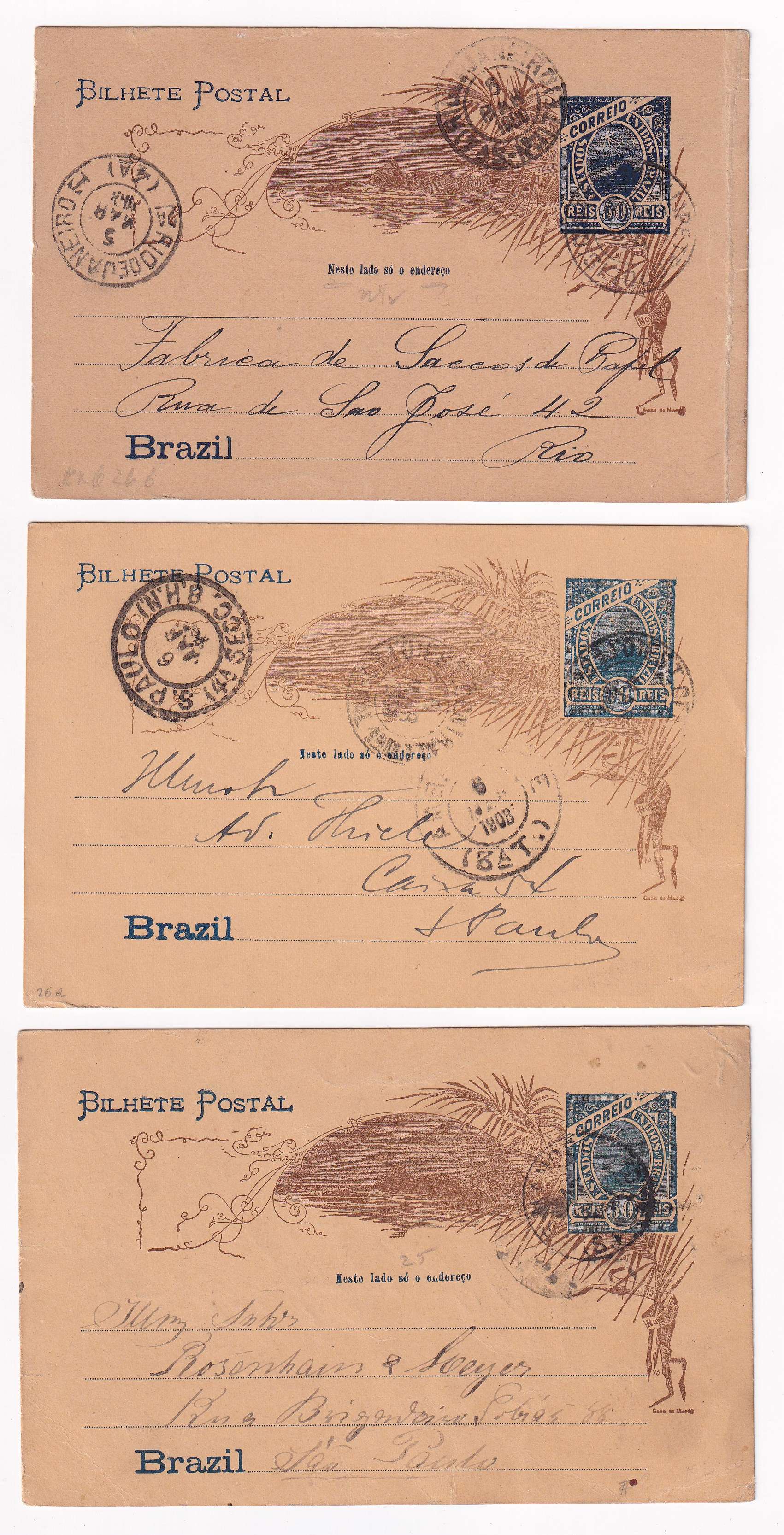 Brazil 1898 — Group of 8 entires used domestically including one due rated "T"
