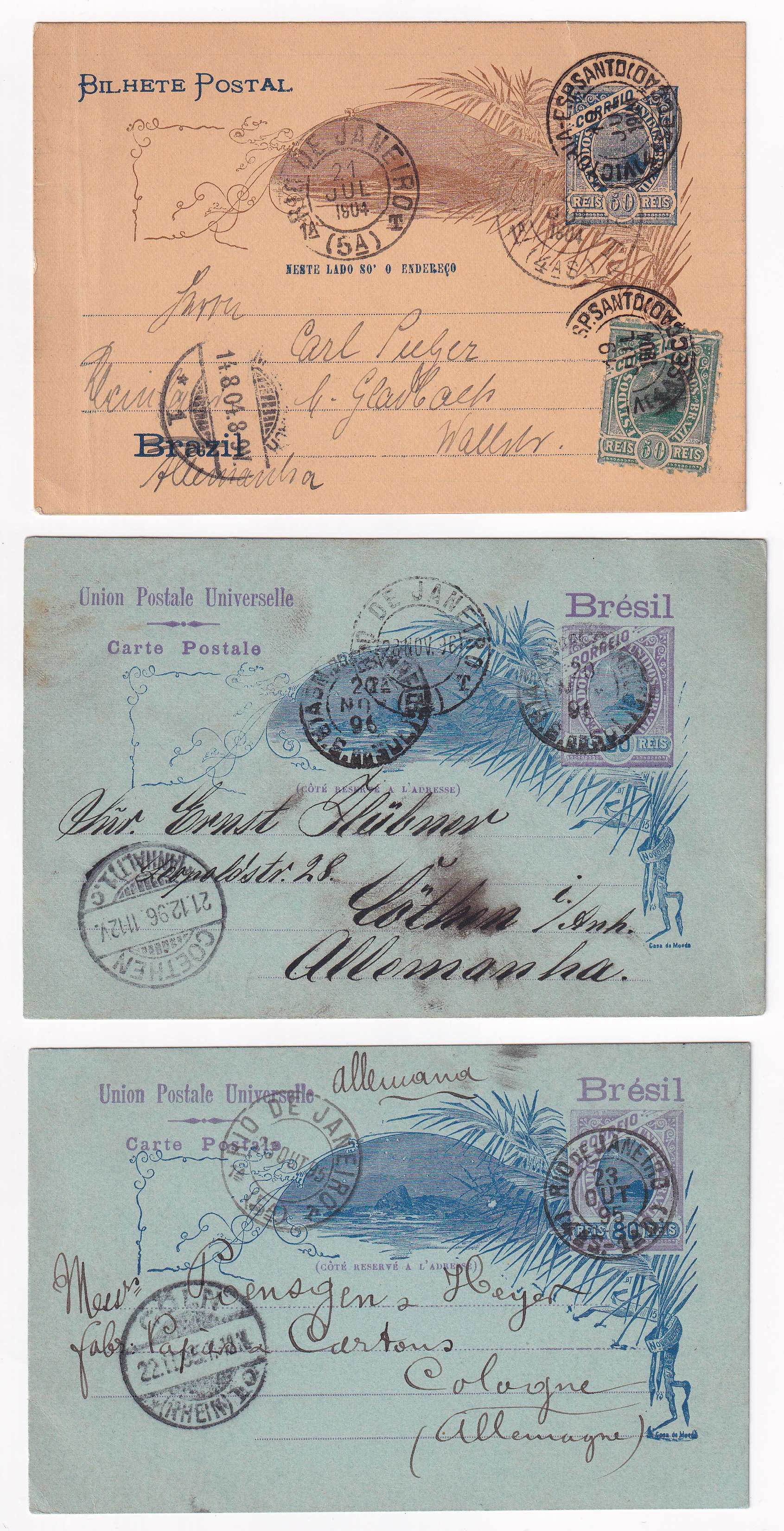 Brazil 1895 — Collection of 21 entires to Germany