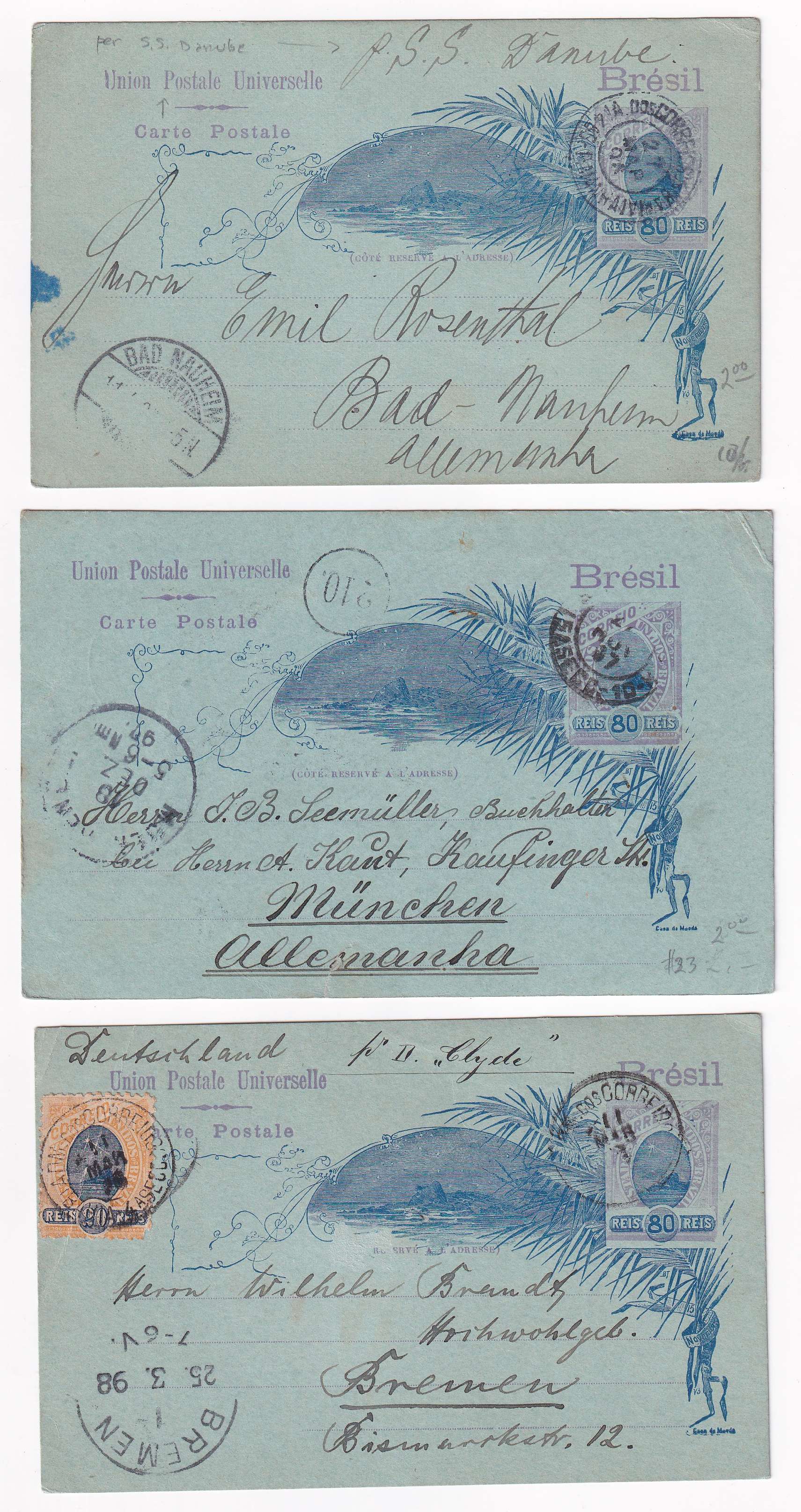 Brazil 1895 — Collection of 21 entires to Germany