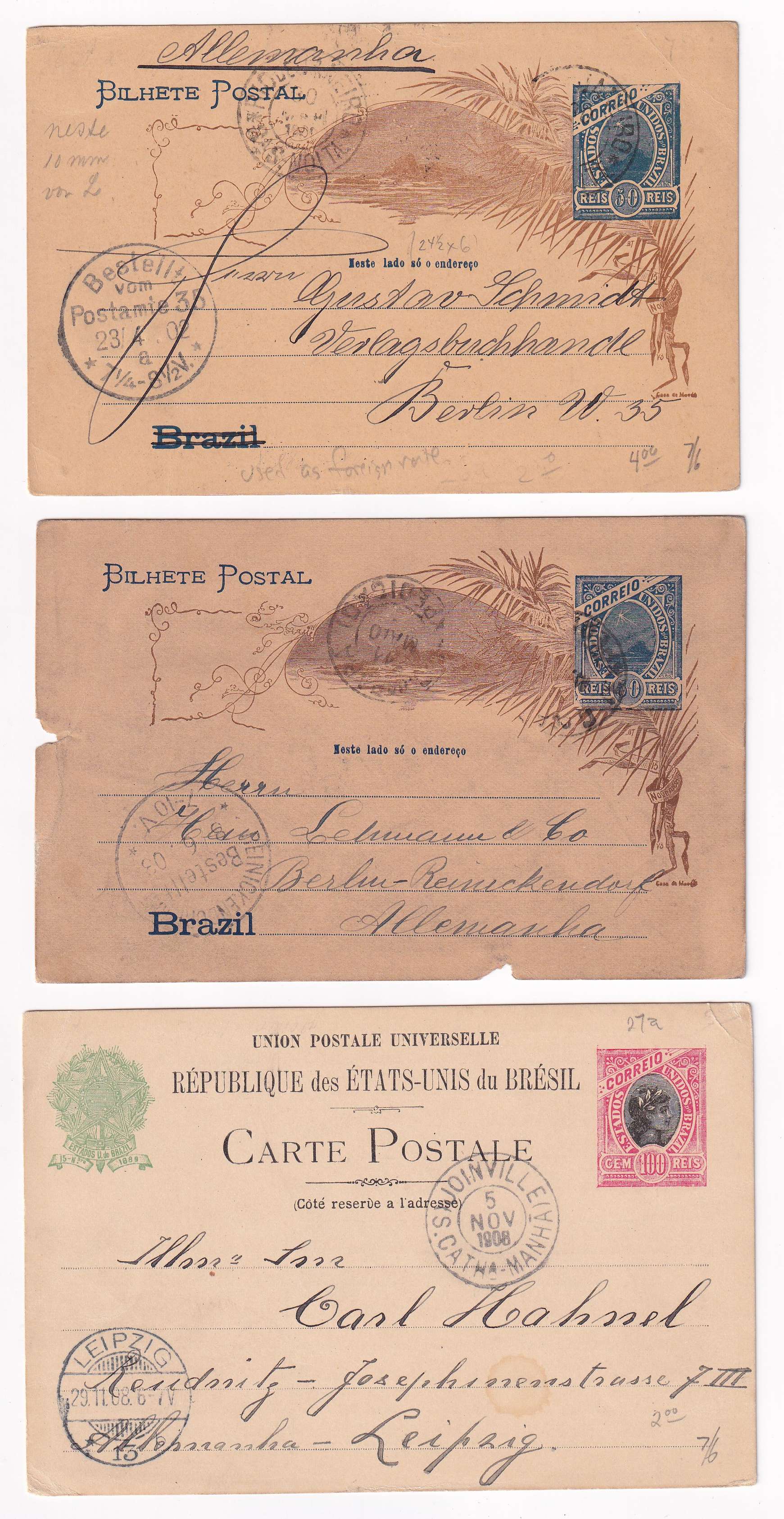 Brazil 1895 — Collection of 21 entires to Germany