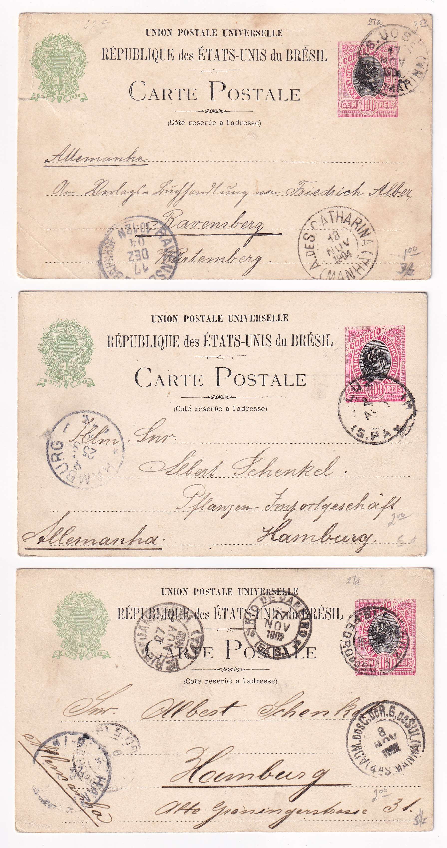 Brazil 1895 — Collection of 21 entires to Germany