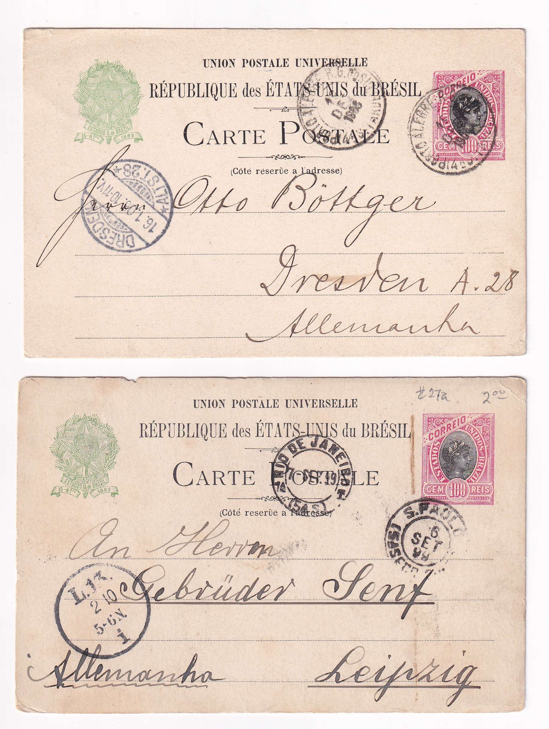 Brazil 1895 — Collection of 21 entires to Germany