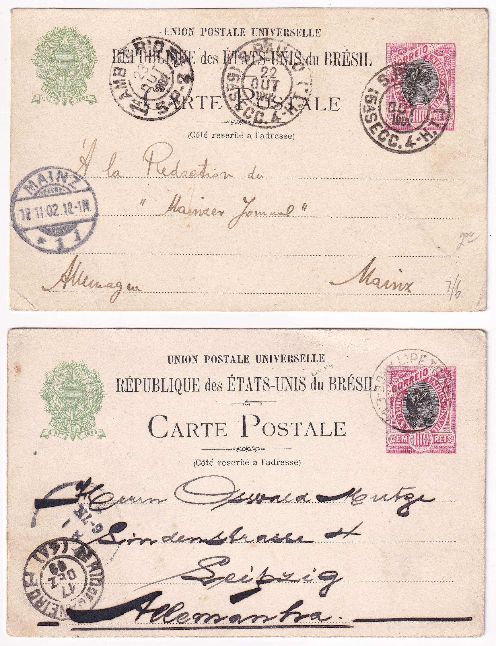 Brazil 1895 — Collection of 21 entires to Germany