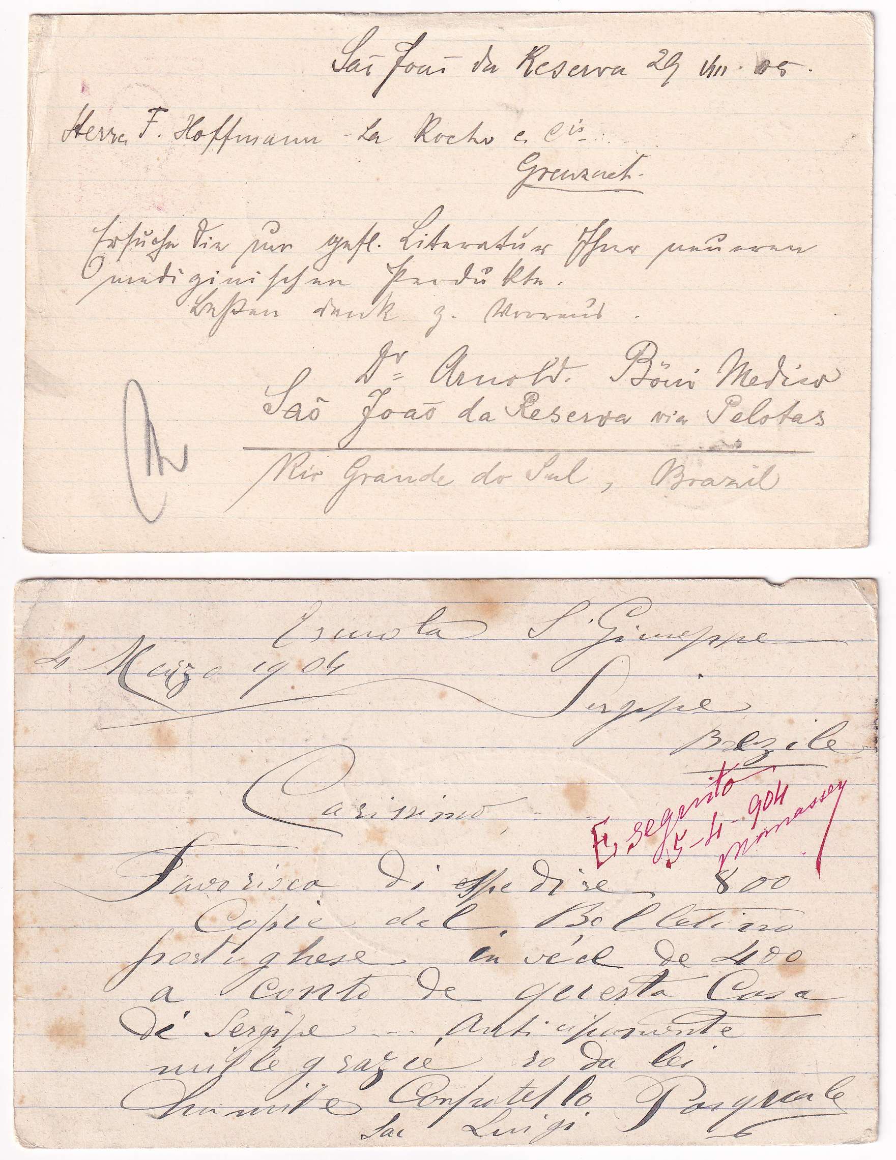 Brazil 1896 — Four entires used Bahia to Karnenburg, Austria, Sao Paulo to Lima, Peru