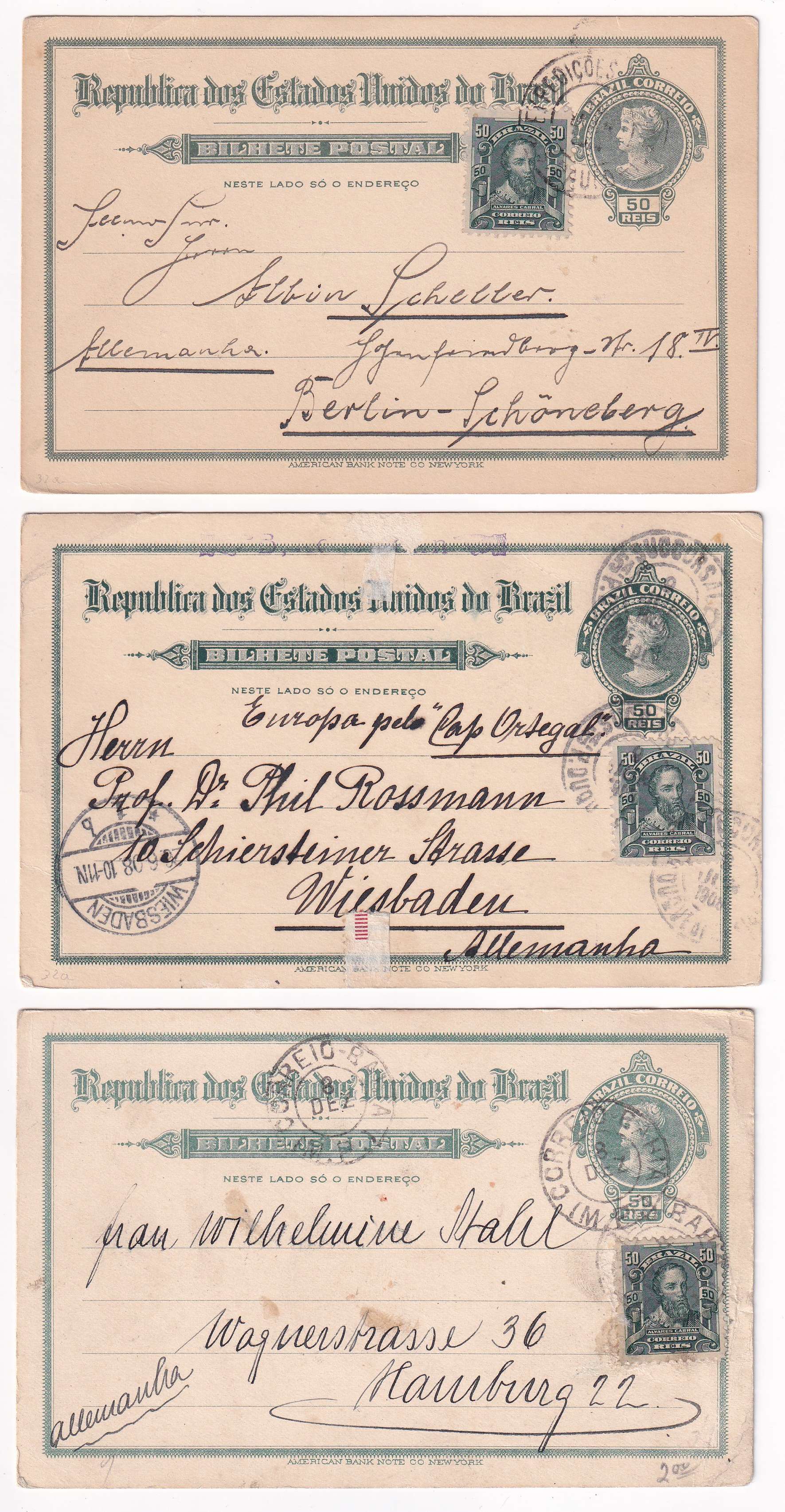 Brazil 1910 — Collection of 17 entires, several uprated & used domestically, to USA, Canada or Europe