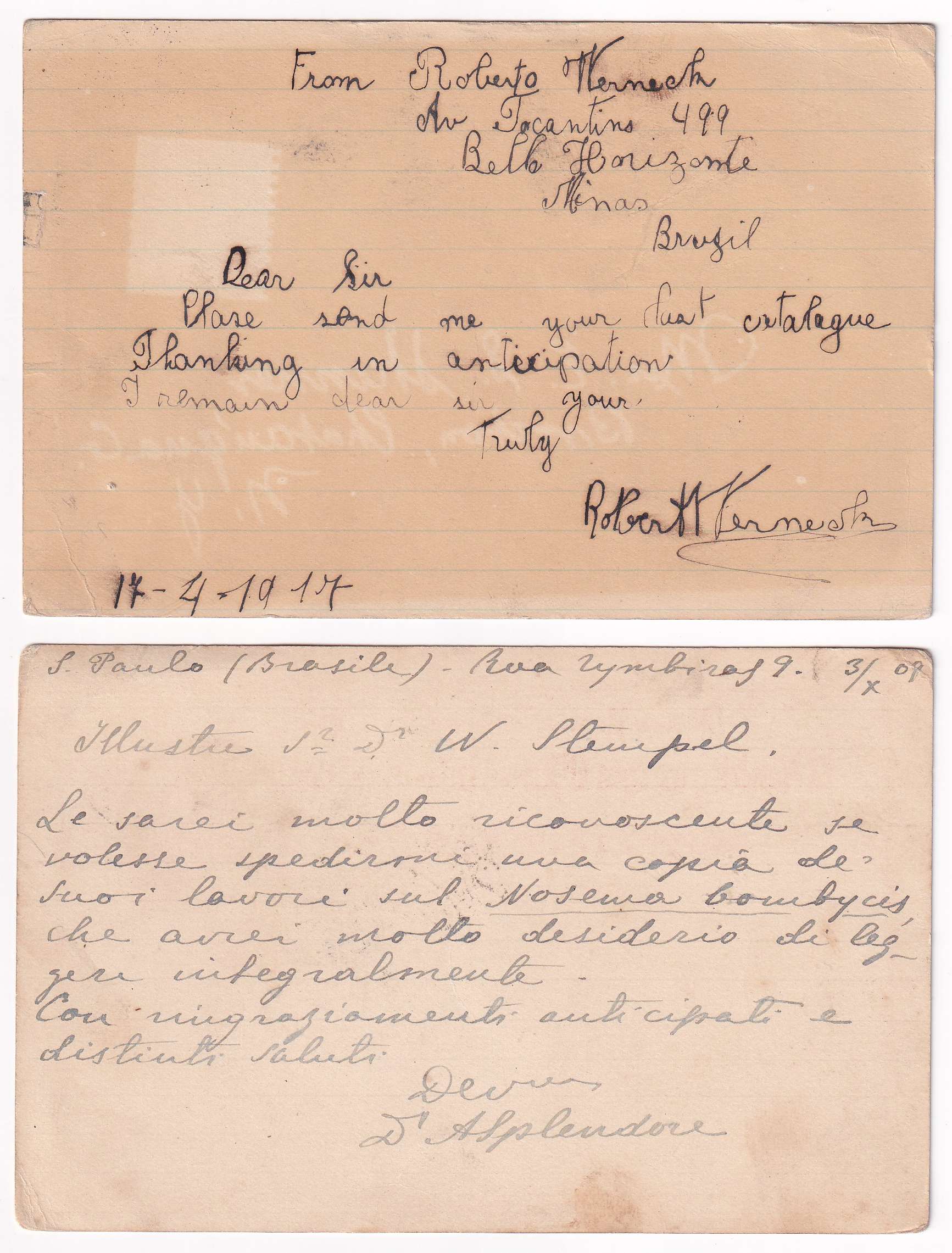 Brazil 1910 — Collection of 17 entires, several uprated & used domestically, to USA, Canada or Europe