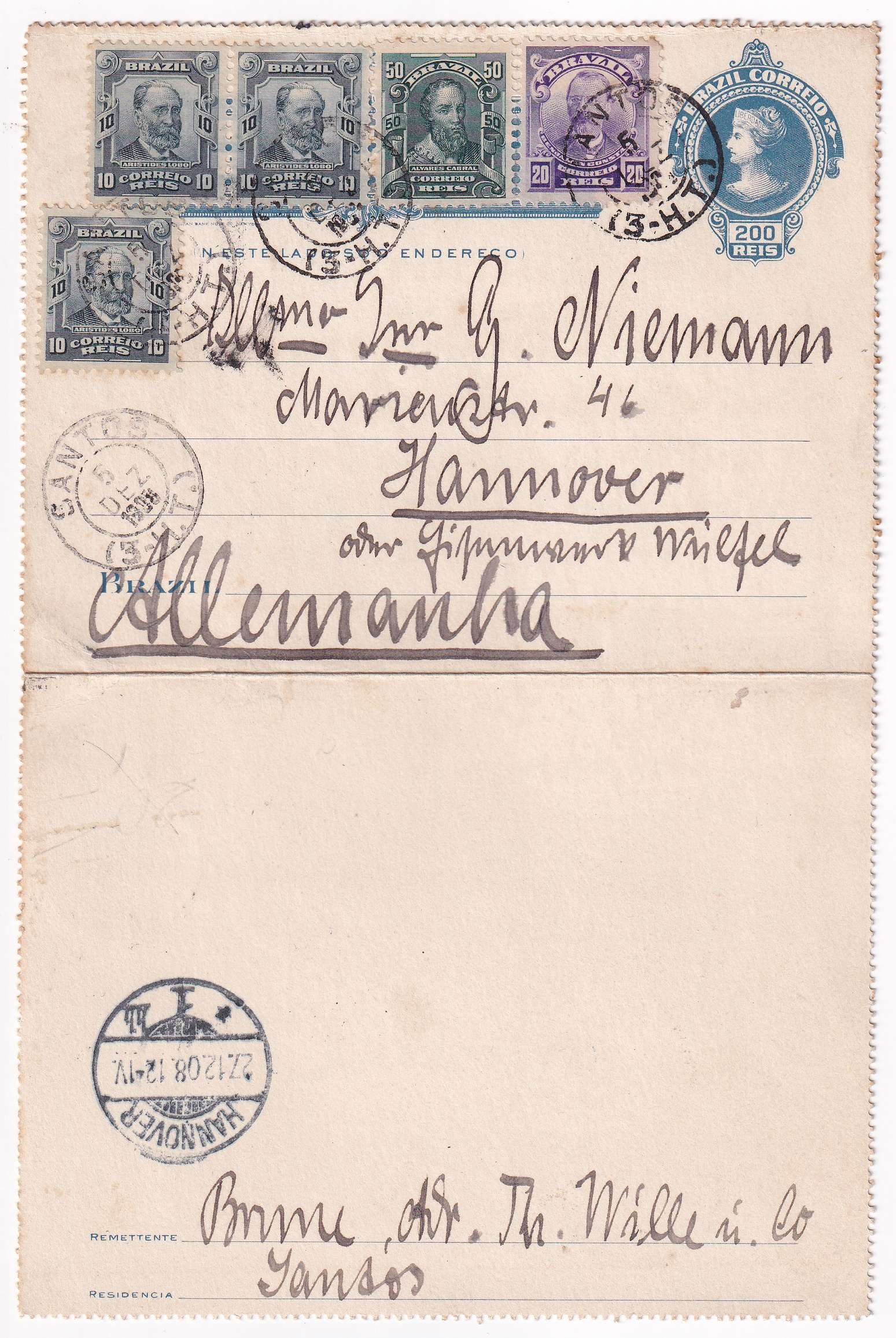 Brazil 1908 — Letter Card