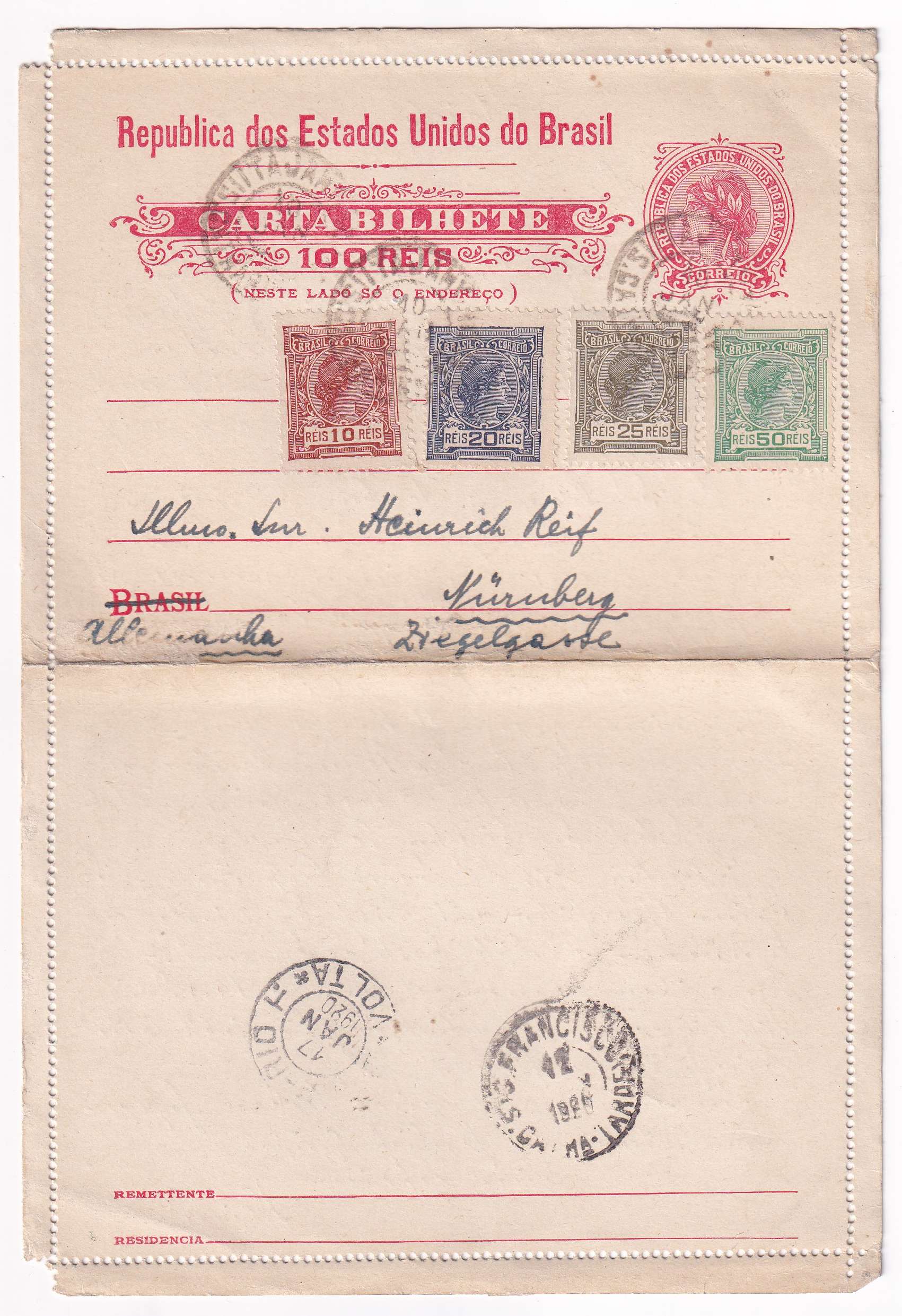 Brazil 1920 — Letter Card