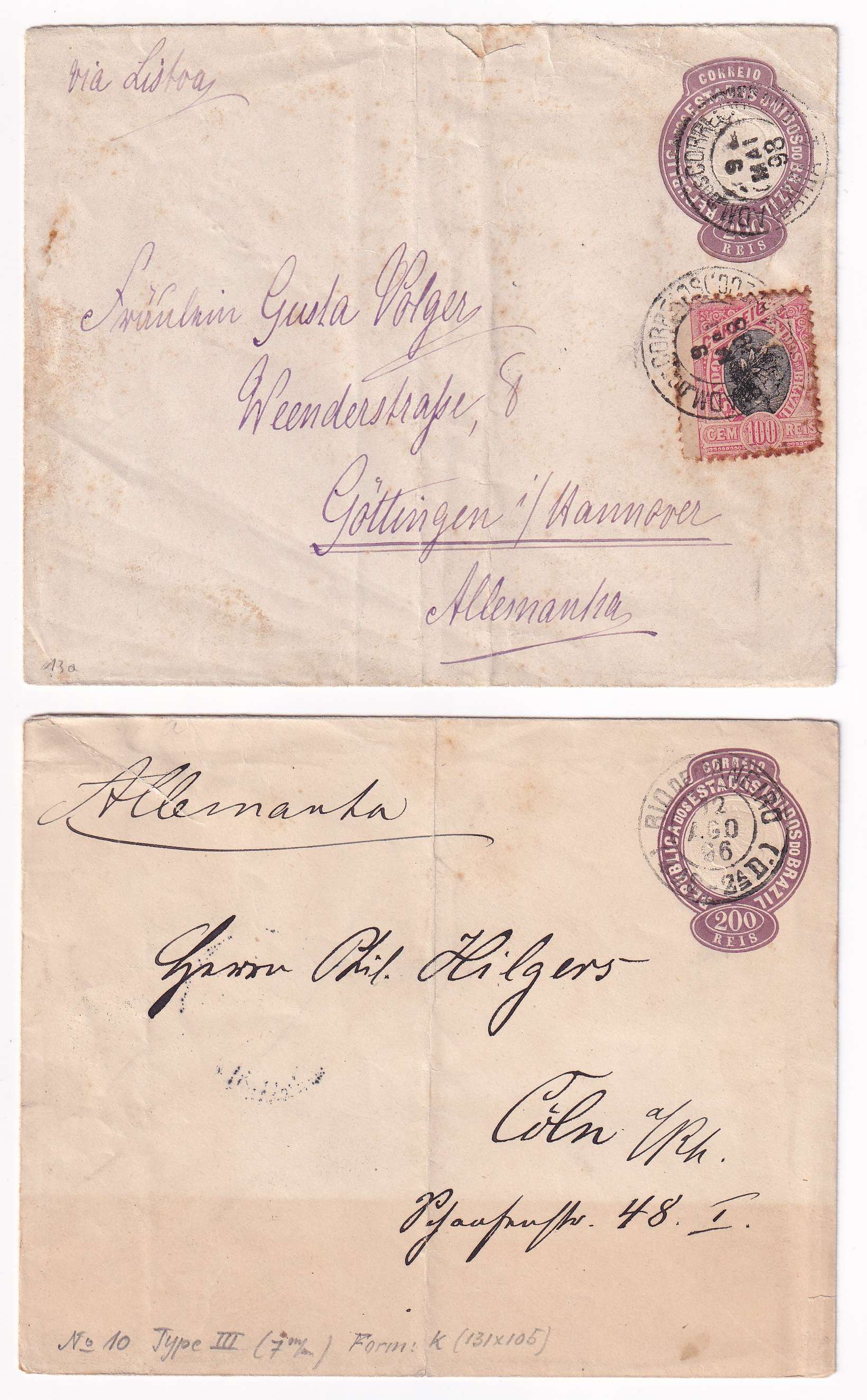 Brazil 1896 — Envelopes TO Europe