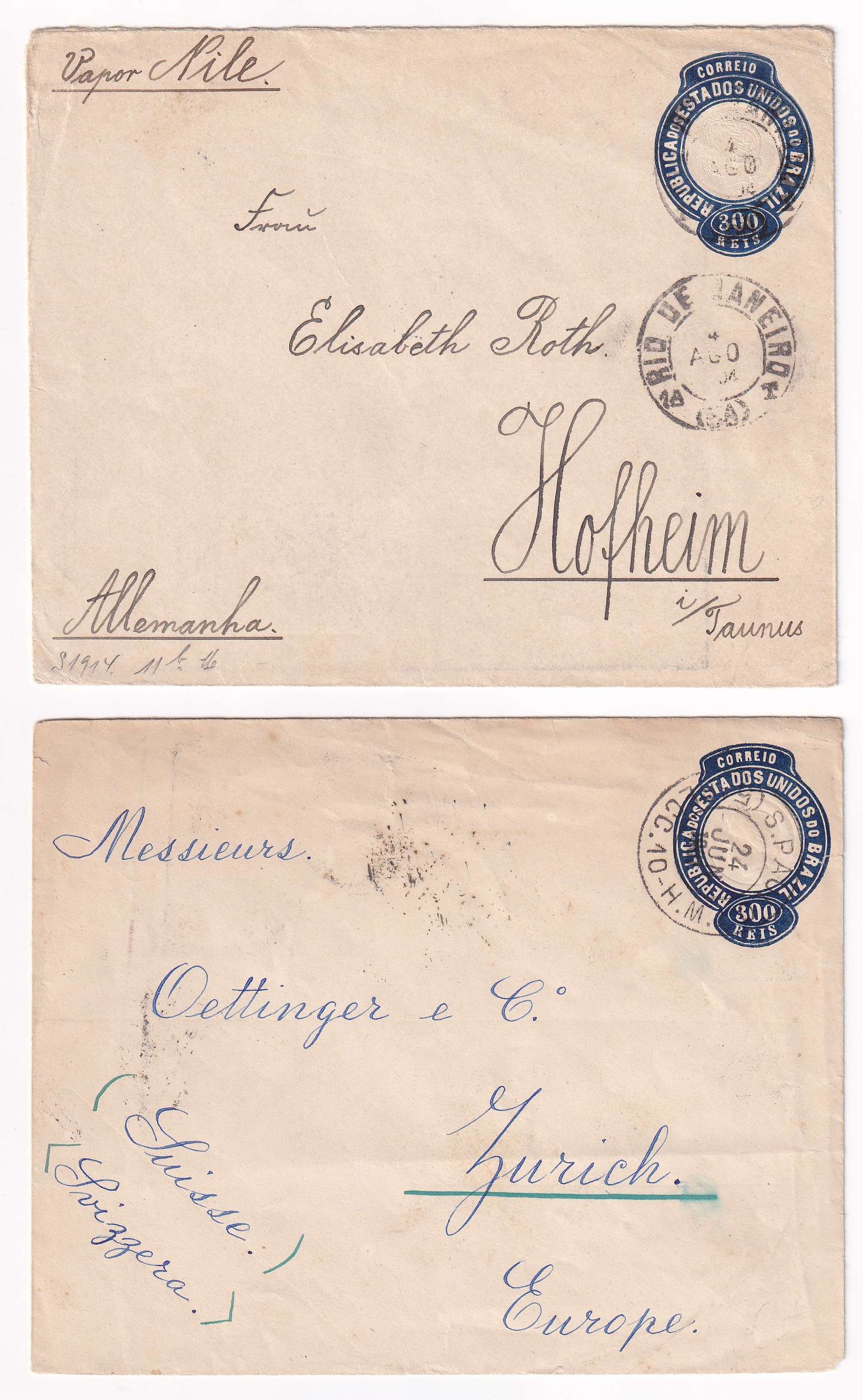 Brazil 1896 — Envelopes TO Europe